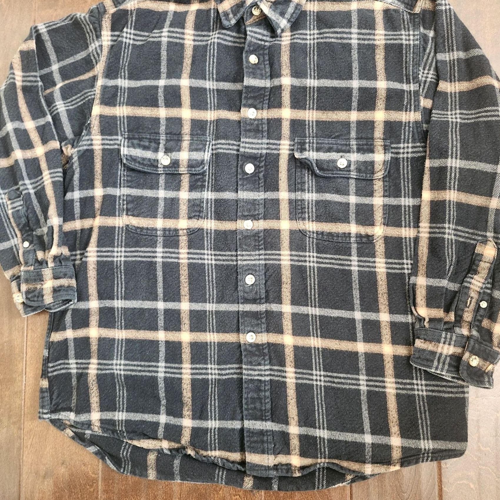 Vintage Moose Creek Flannel Shirt Mens Large Black Tan Plaid Button-Up Long Sleeve Collared Casual Workwear Travel Winter Fall Spring Regular Cotton Size US L / EU 52-54 / 3 - 6 Thumbnail