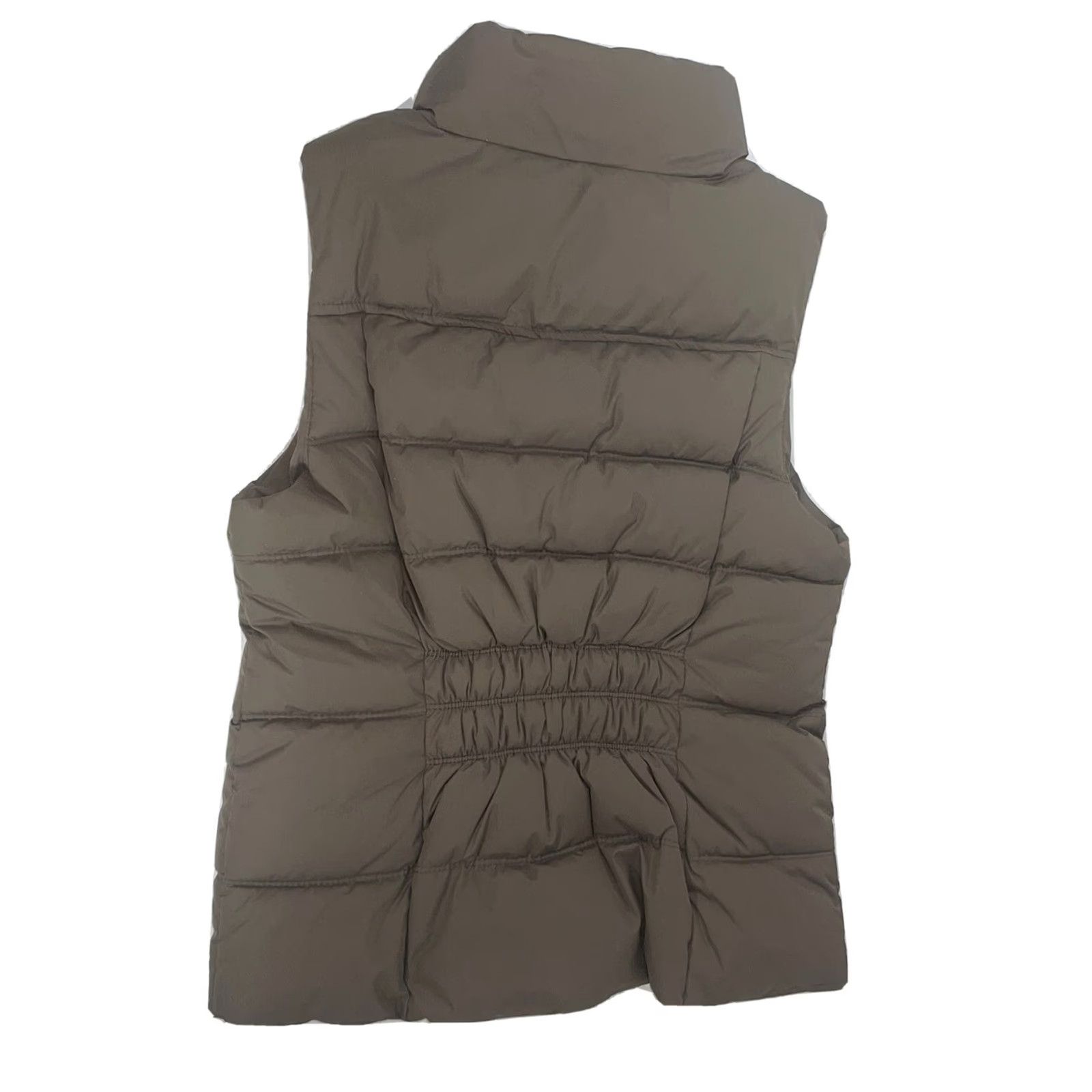 Gap Gap Womens Medium Puffer Vest Zip Snap Front Taupe Brown High Neck Gathered Back Vest Size M / US 6-8 / IT 42-44 - 3 Thumbnail