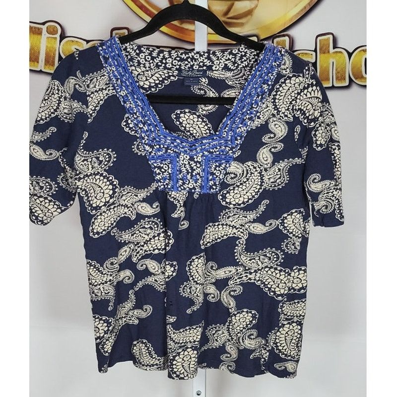 Lucky Brand Lucky Brand Top Navy Ivory Paisley Embroidered Blouse Size M Size M / US 6-8 / IT 42-44 - 1 Thumbnail