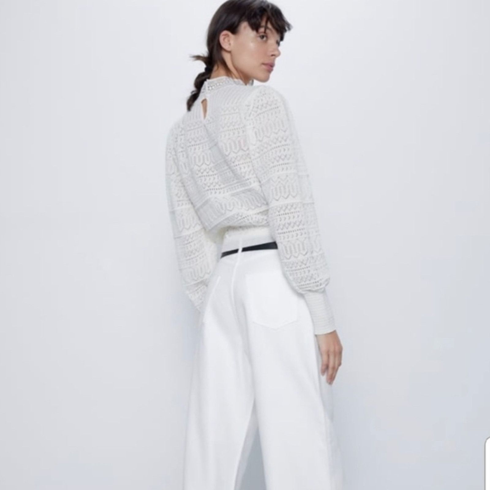 Zara Zara ecru lace knit pointell open knit sweater size Large Size L / US 10 / IT 46 - 3 Thumbnail