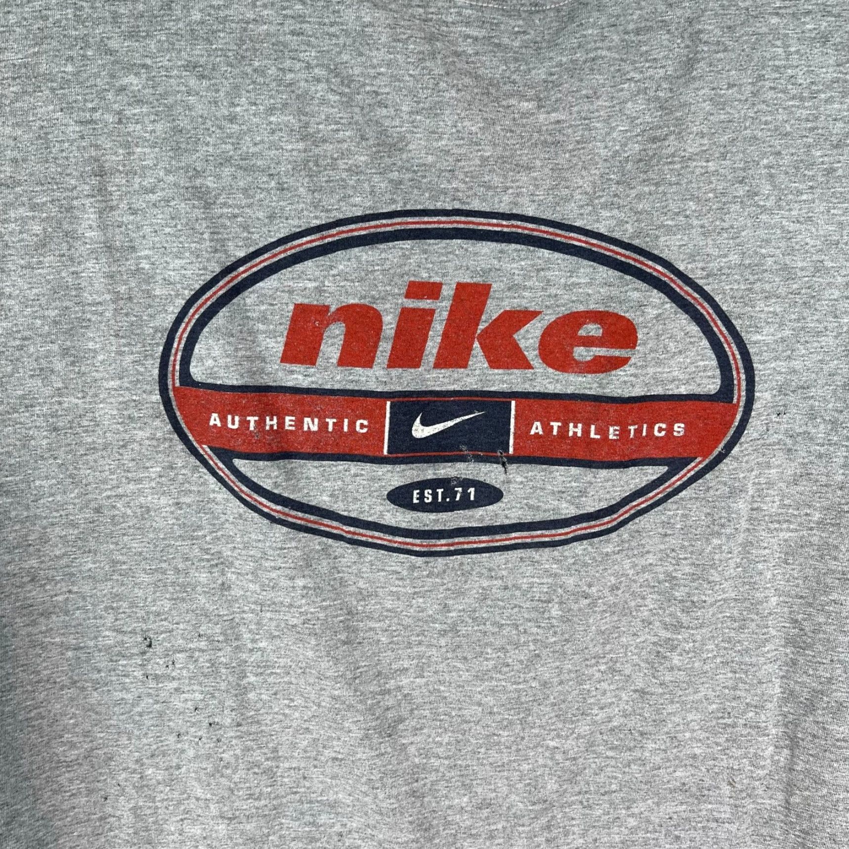 Nike VINTAGE Nike Shirt Adult XL Gray Authentic Athletics Graphic Tee Distressed USA 90s Mens Size US XL / EU 56 / 4 - 7 Thumbnail