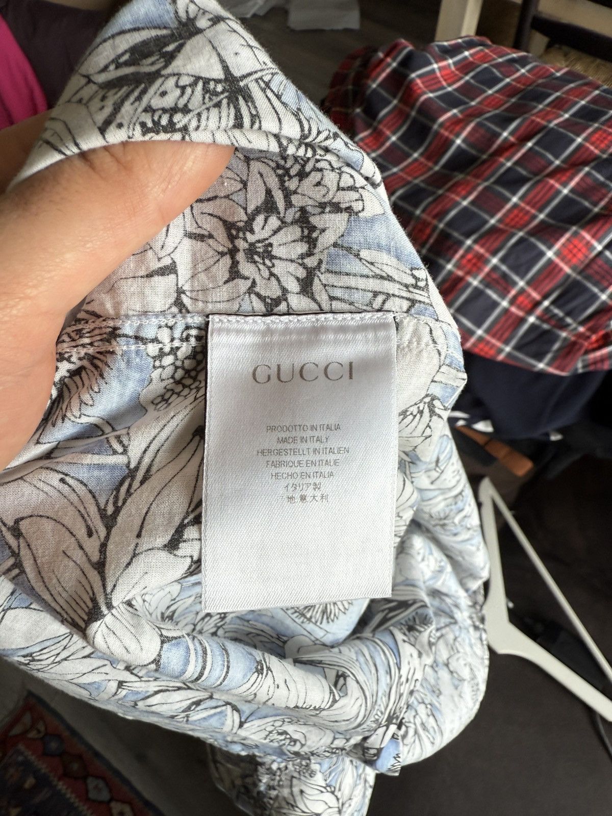 Gucci Floral Print Cotton Shirt in Blue & White Size US M / EU 48-50 / 2 - 8 Thumbnail