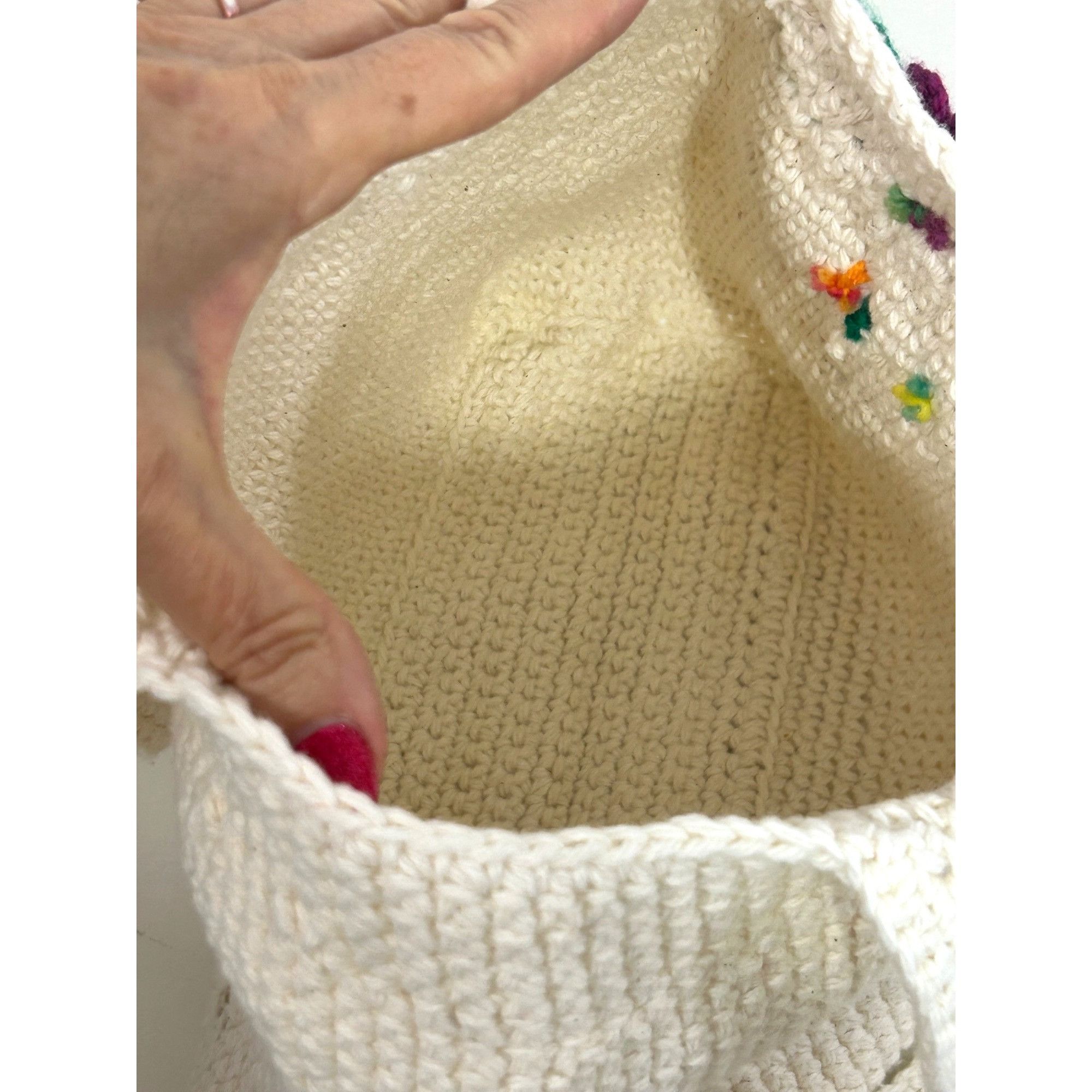 Other Crocheted Tote Bag Vintage Cream Handmade Floral Appliqués S Size ONE SIZE - 10 Thumbnail