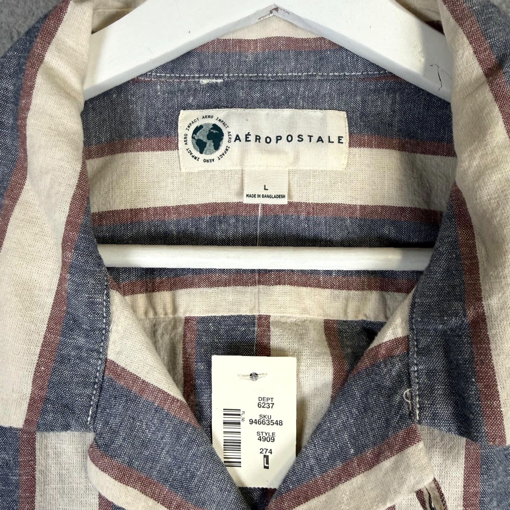 Vintage Aéropostale Shirt Men L Gray Multi Striped Short Sleeve Button Up Size US 33 - 2 Thumbnail