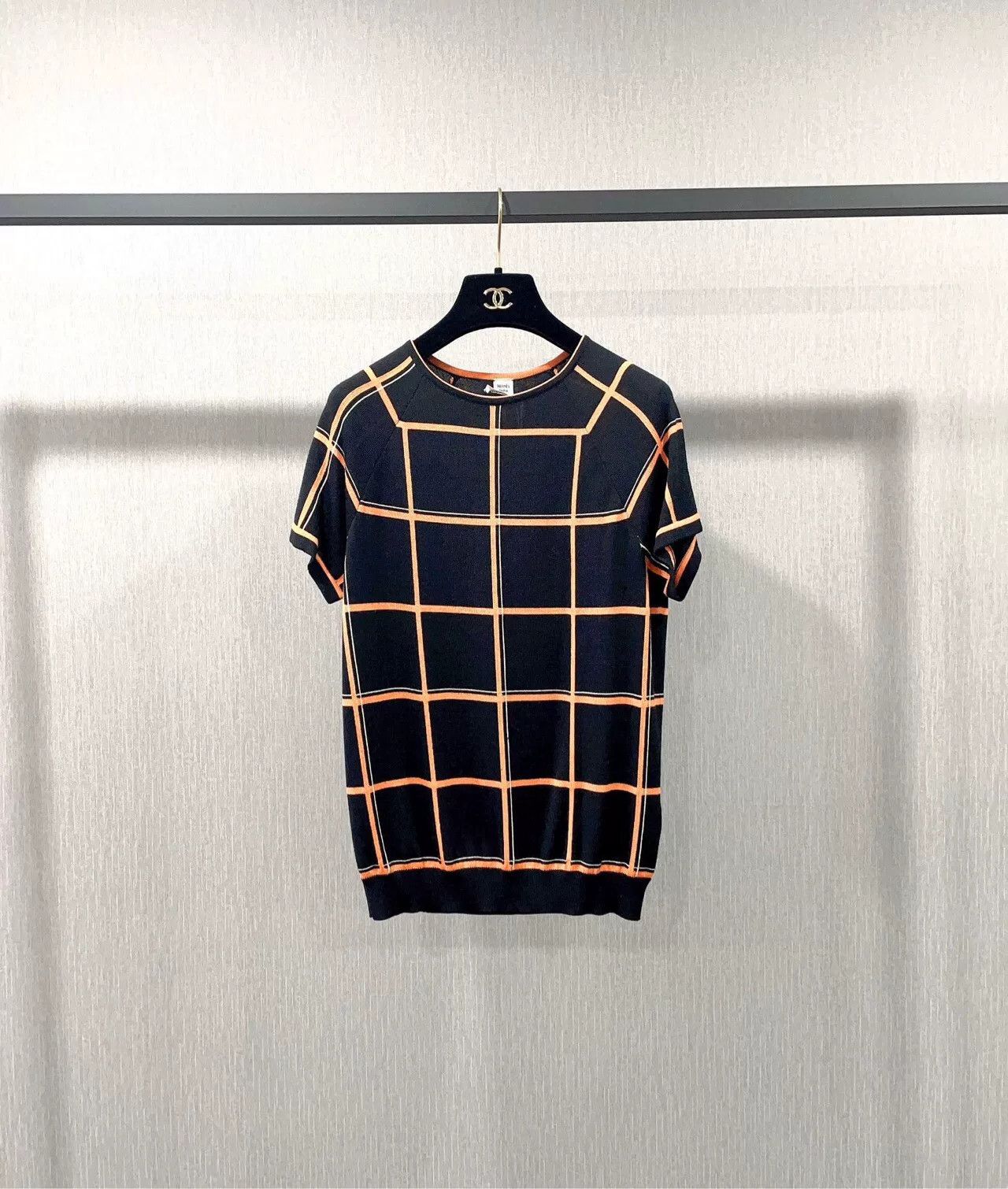 Hermes Hermès Black Orange Check Knit Top Size XS / US 0-2 / IT 36-38 - 1 Thumbnail