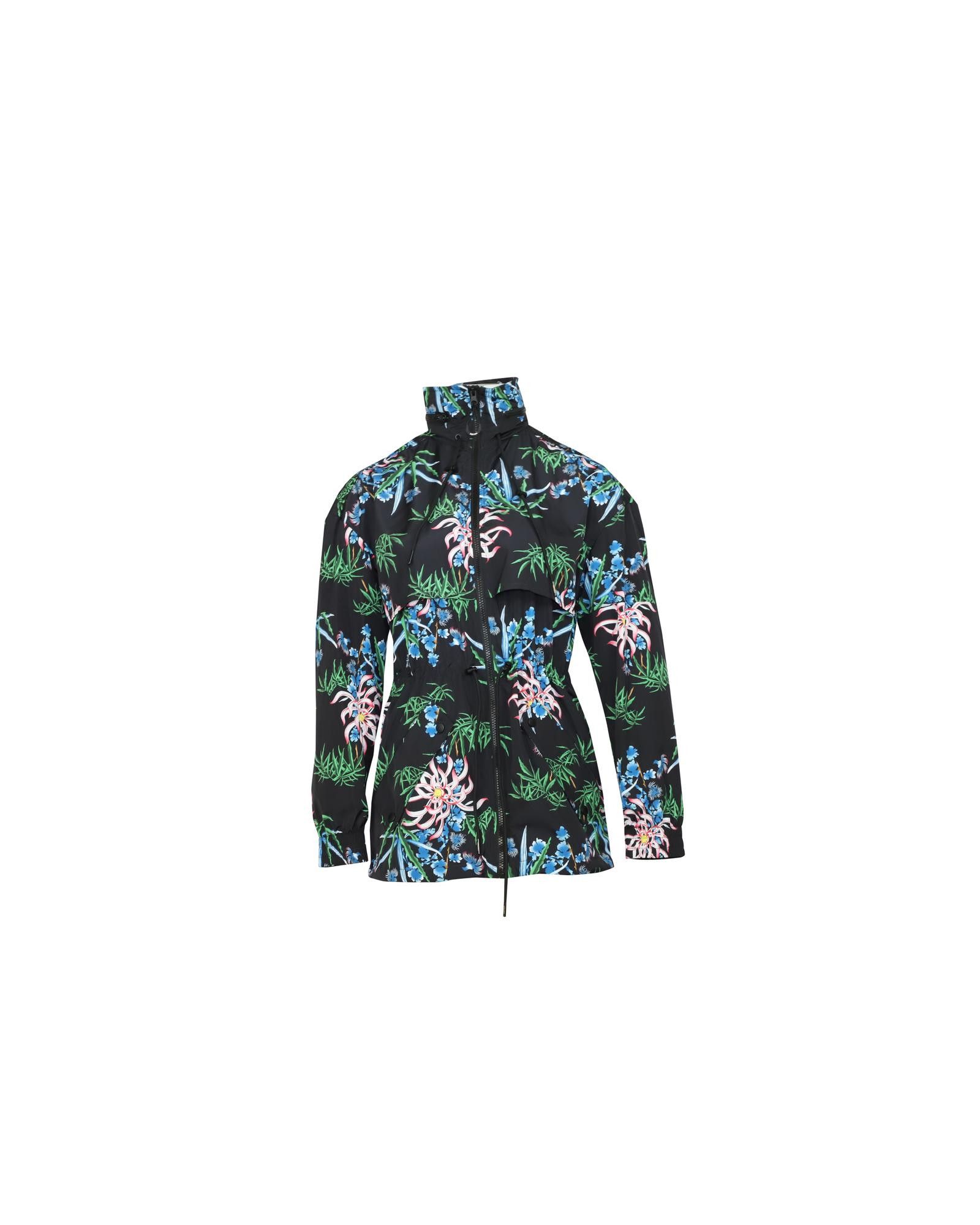 image of Kenzo Sea Lily Printed Hooded Jacket In Black Polyester, Women's (Size XS)