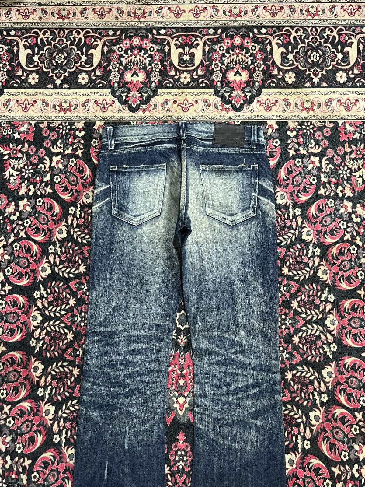 Y2K LA GATE Blue Faded Washed Distressed Flare Jeans