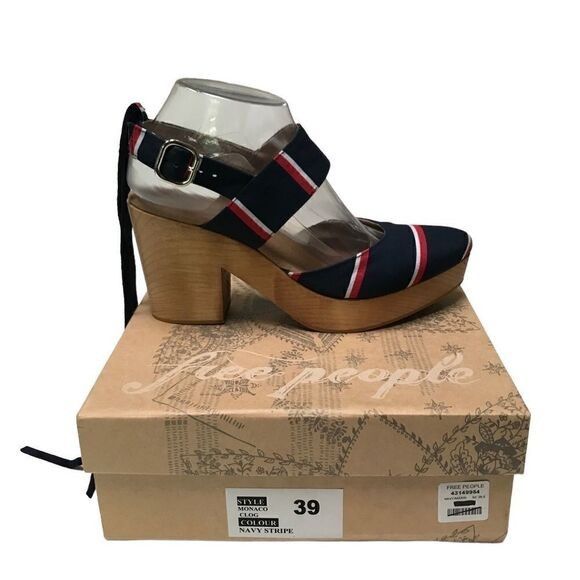 Free People Monaco Boho navy striped wrap clog 39/9