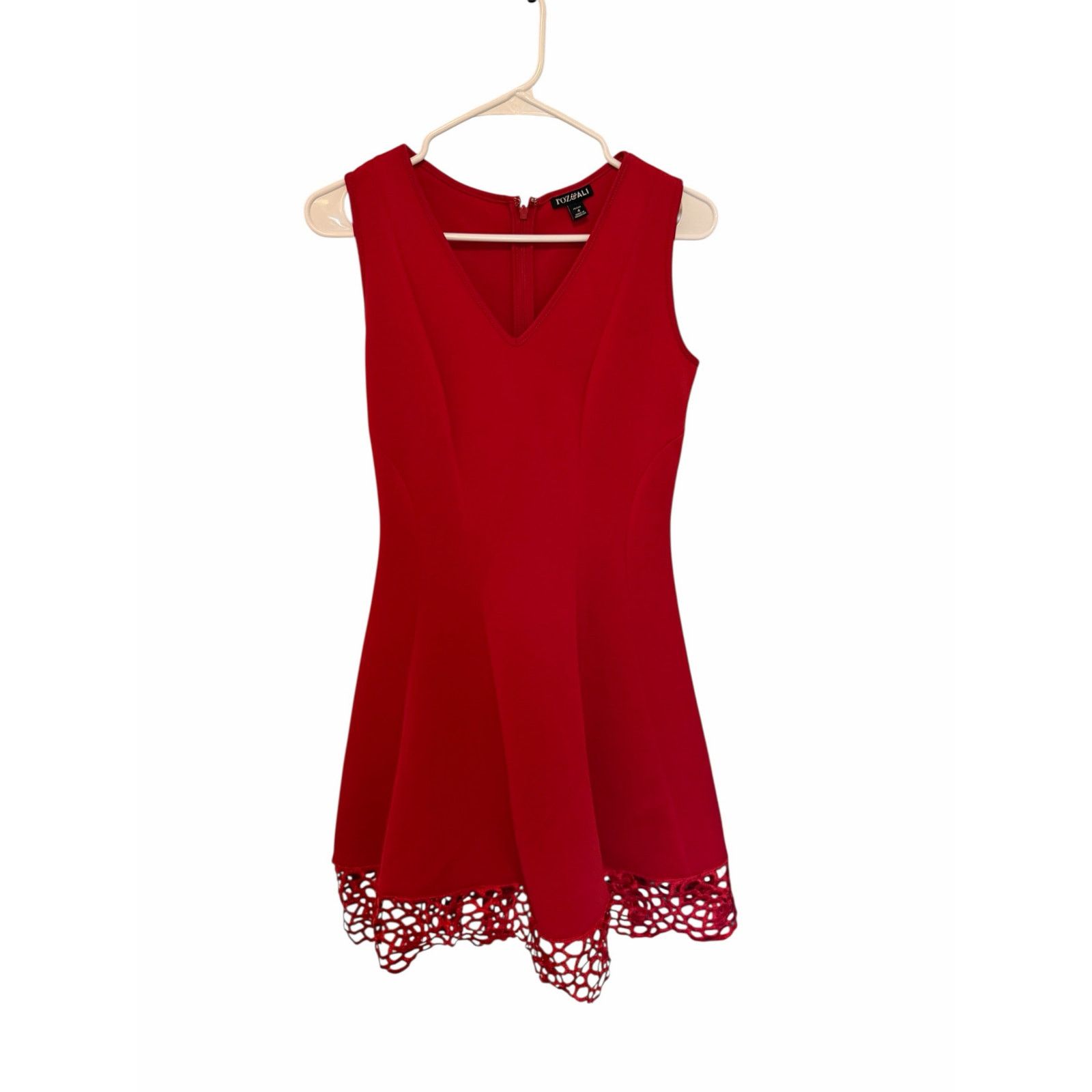 Other Roz & Ali Red Embroidered Hem Sleeveless V-Neck Mini Dress Size S / US 4 / IT 40 - 2 Thumbnail