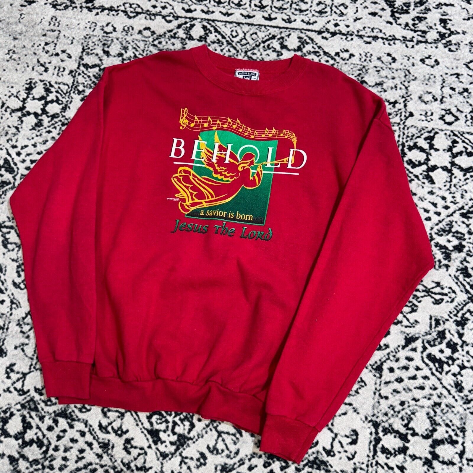 Lee × Vintage Lee Red Cotton Crewneck XL Behold Jesus Is King Baptist 90s Size US XL / EU 56 / 4 - 2 Thumbnail