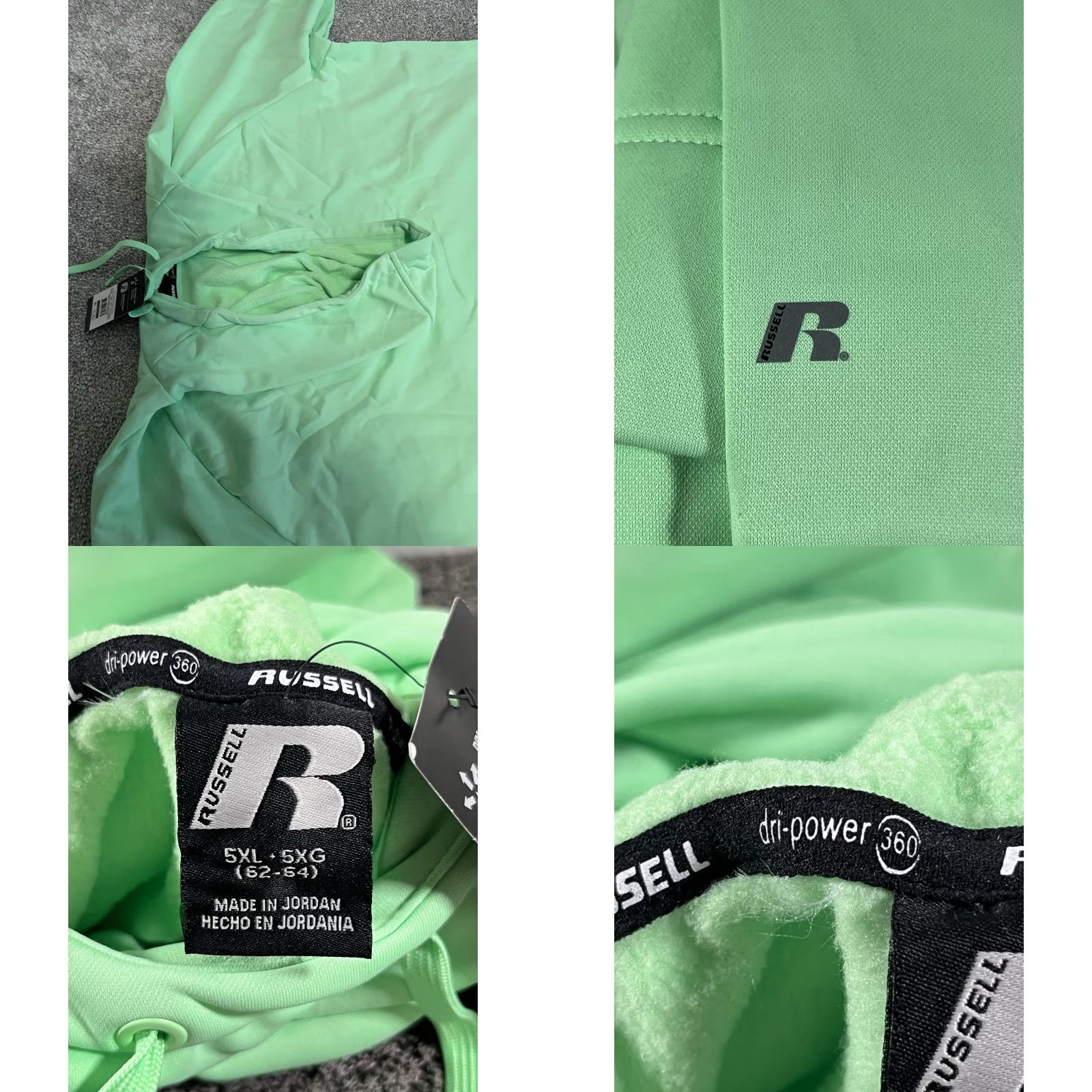 Russell Athletic RUSSELL Polytech Fleece Pullover Hoodie Sweatshirt Green 5XL Men Hooded Graphic Print Pockets Logo Size US XXL / EU 58 / 5 - 11 Thumbnail