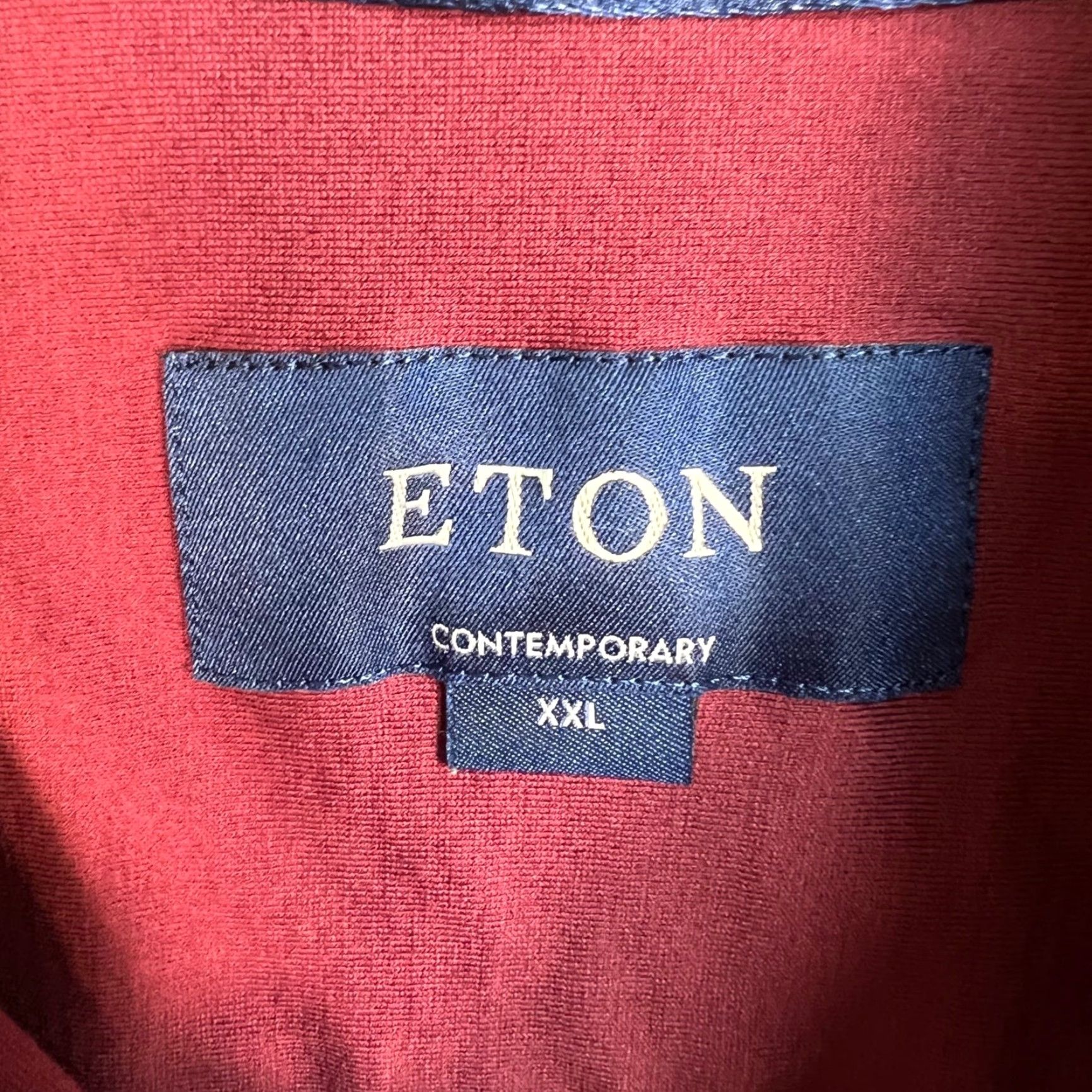 Eton Mens Button-Up Shirt Burgundy Cotton Long Sleeve 2XL Casual Regular Shirt