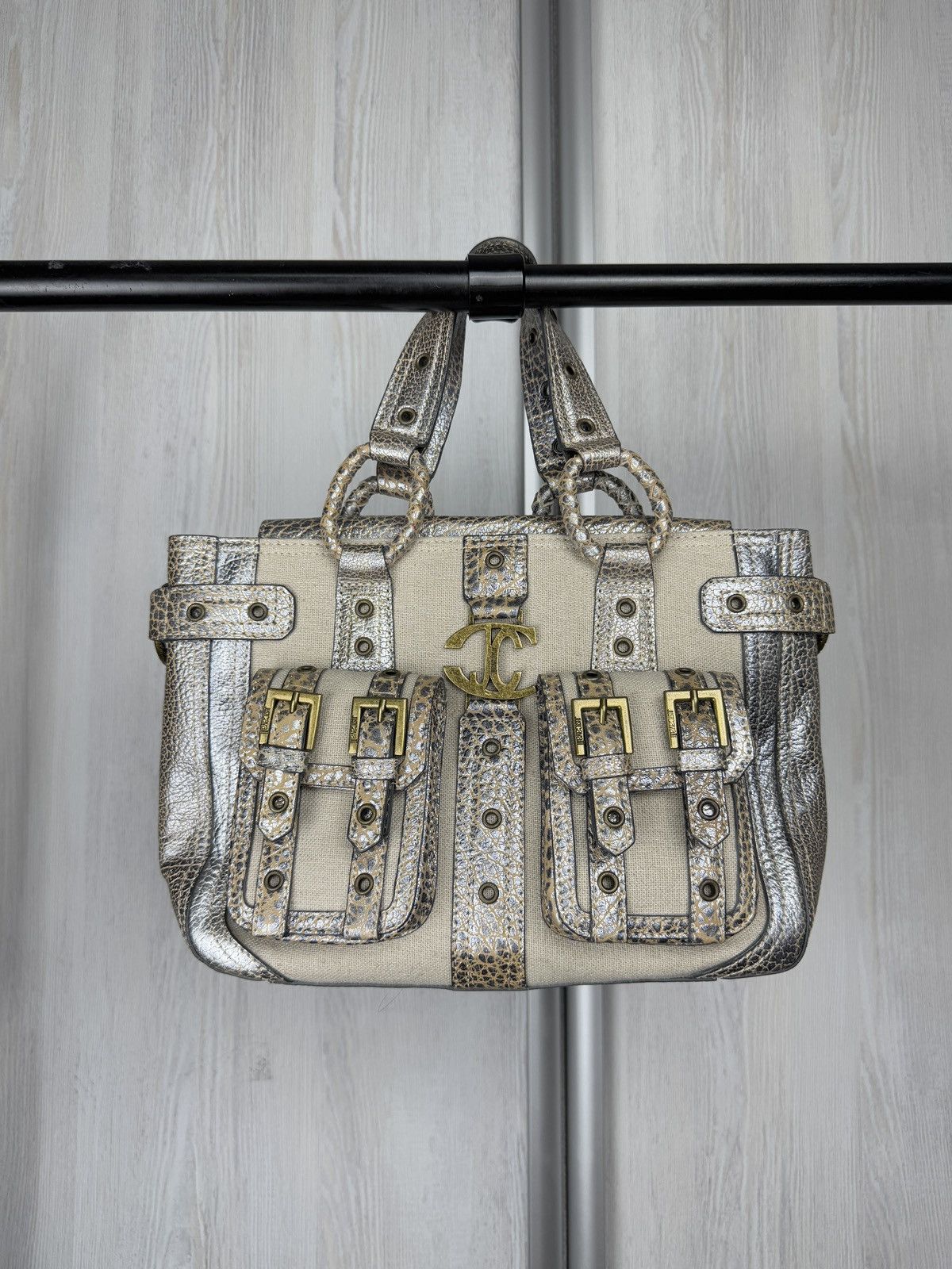 Just Cavalli Just Cavalli Juta Leather Beige Silver Simonella handle bag Size ONE SIZE - 1 Thumbnail