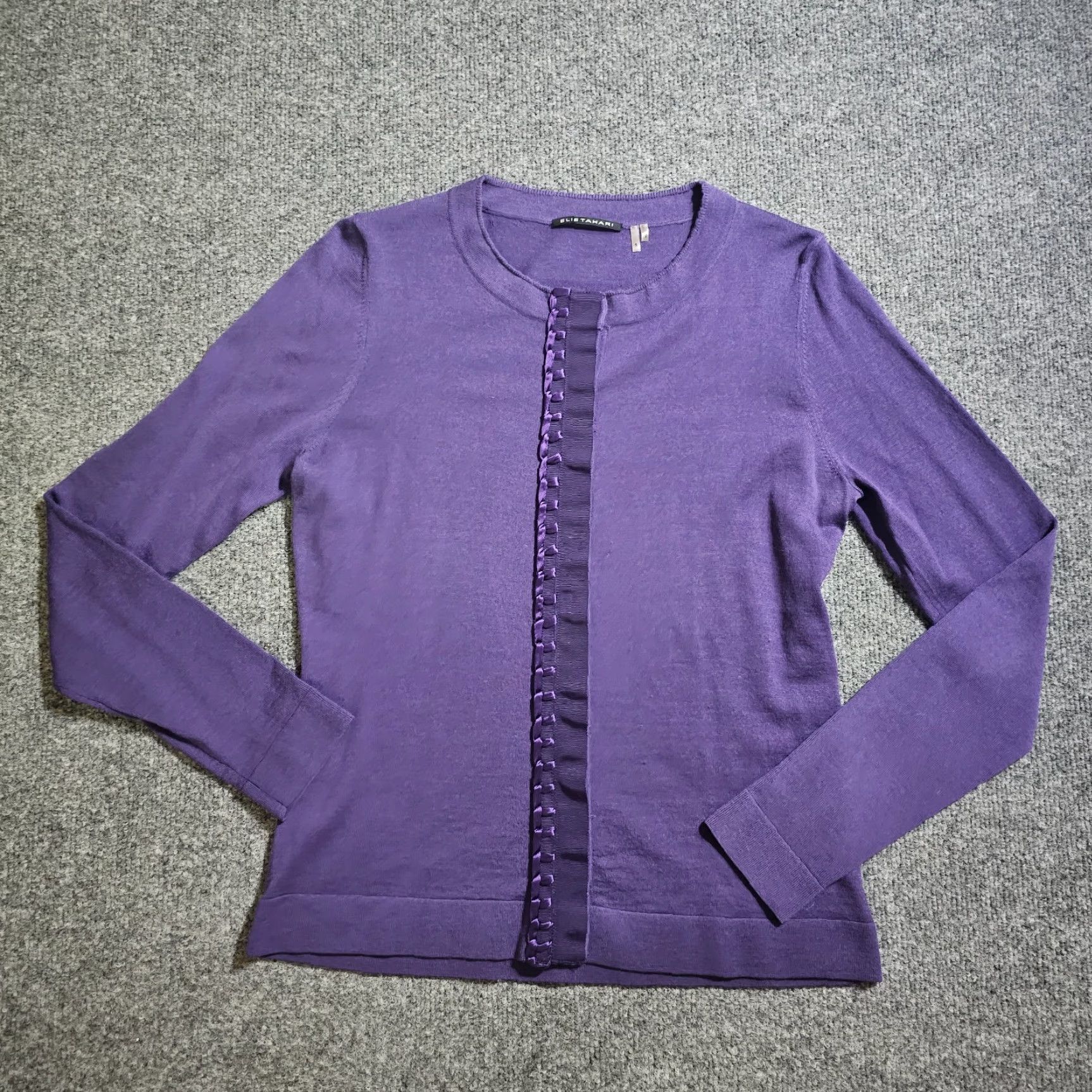 Elie Tahari Elie Tahari Cardigan Sweater Women Small Purple Merino Button Career Casual Sleeve Long Round Neck Size S / US 4 / IT 40 - 2 Thumbnail