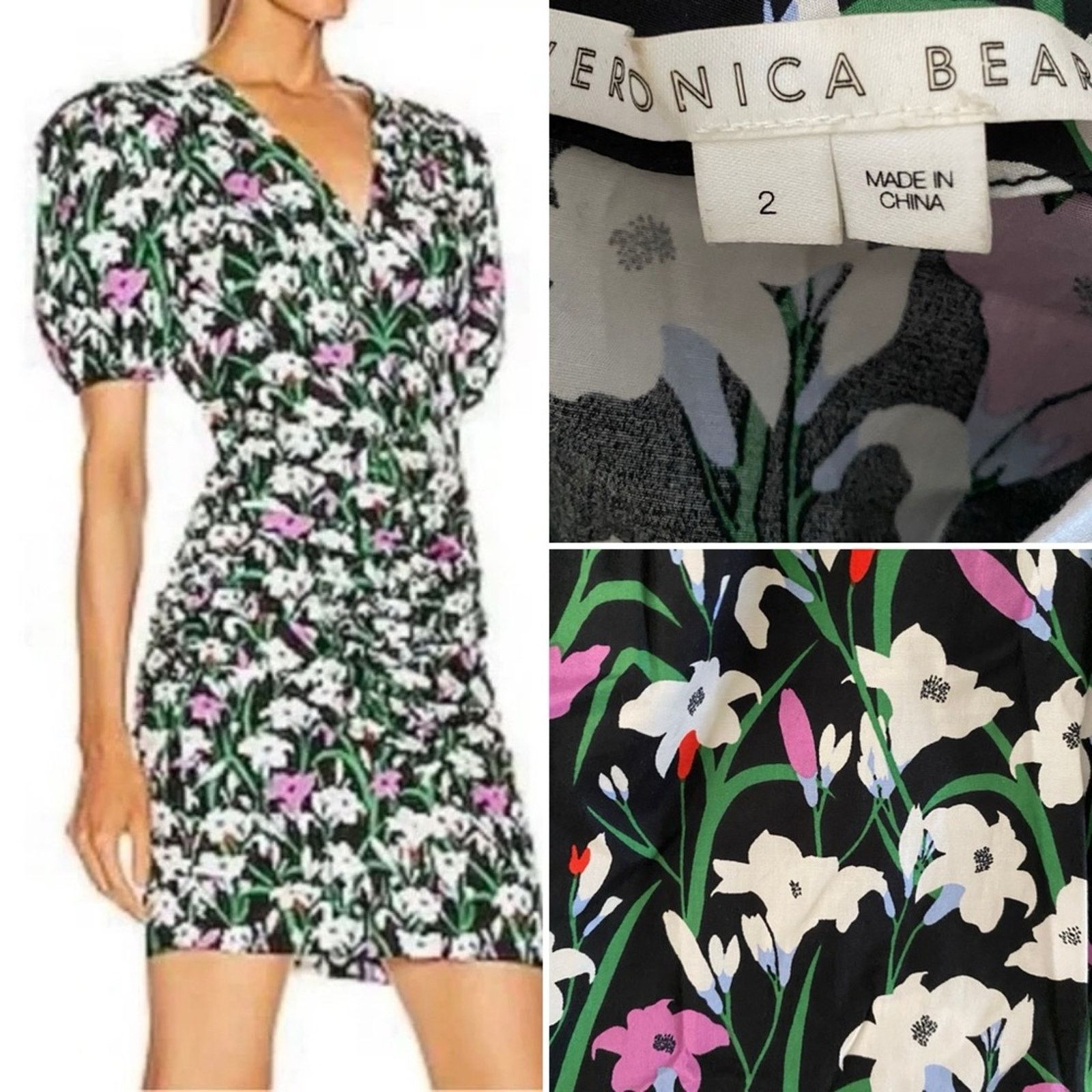 Veronica Beard Veronica Beard $495 Janis Floral Ruched Mini Dress Black 2 Size XS / US 0-2 / IT 36-38 - 1 Thumbnail