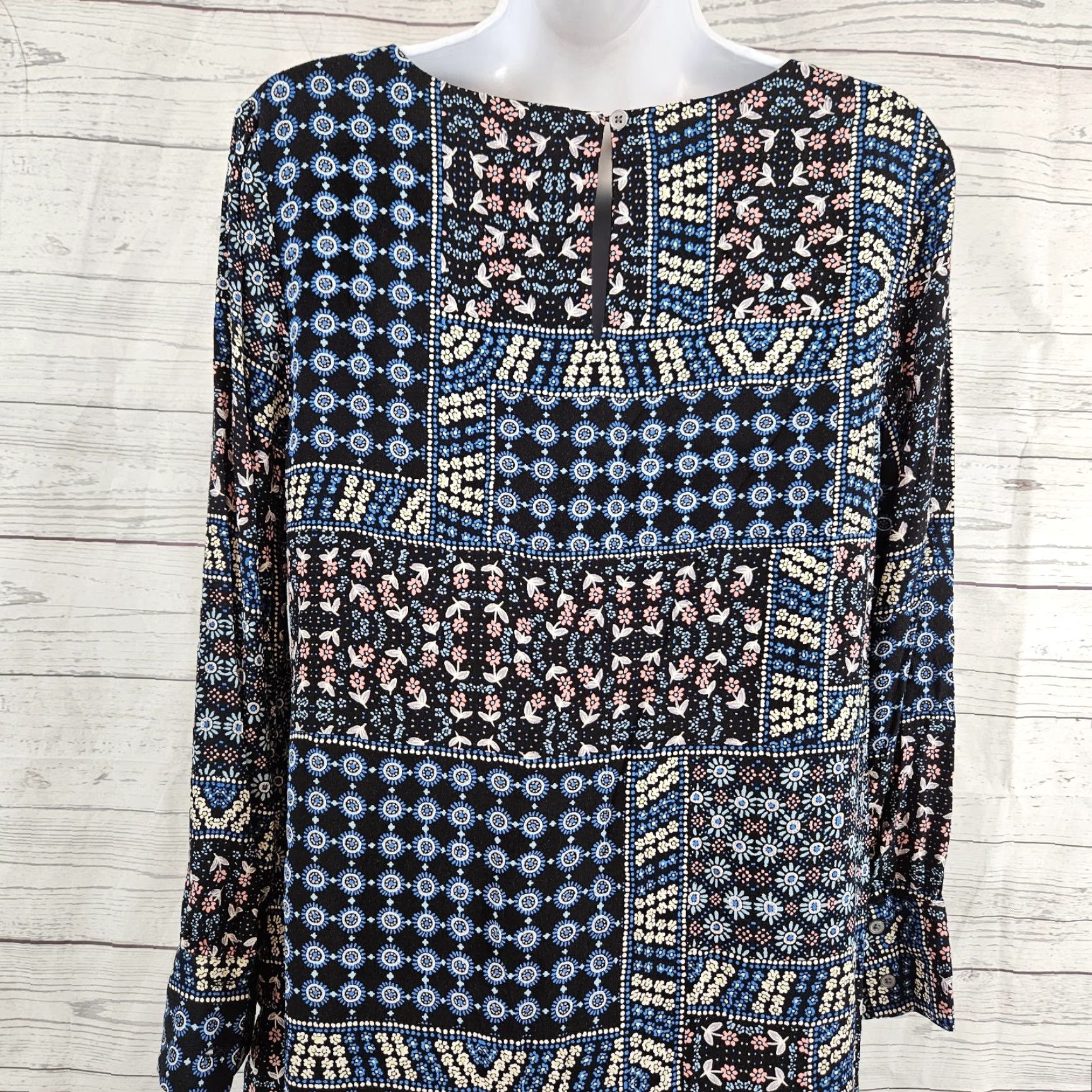 Loft Ann Taylor LOFT Dress Womens Sz 8P Blue Pink Floral Long Sleeve Rayon Size M / US 6-8 / IT 42-44 - 4 Thumbnail
