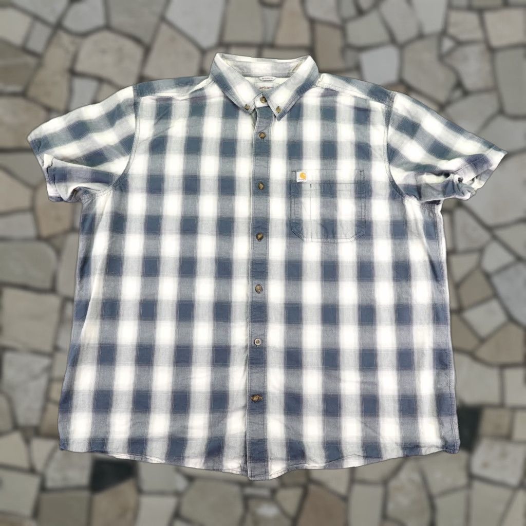 Carhartt VINTAGE Carhartt Shirt Mens 2XL Blue White Checkered Relaxed Fit Button Up Work Utility Shirt Size US XXL / EU 58 / 5 - 1 Thumbnail
