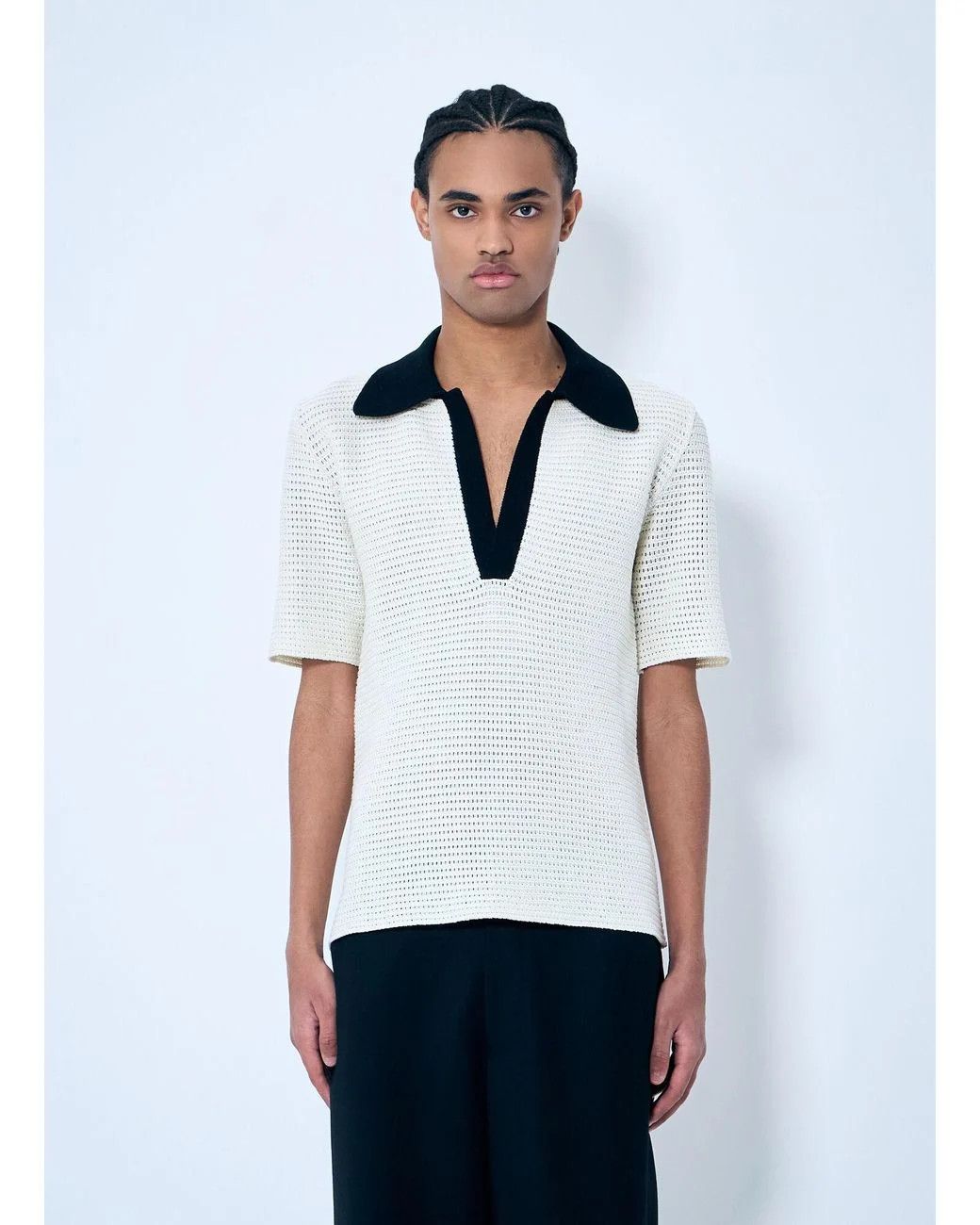Jil Sander o1loc1c0426 Open Knit Polo Shirtin White/Black Size US XL / EU 56 / 4 - 1 Thumbnail