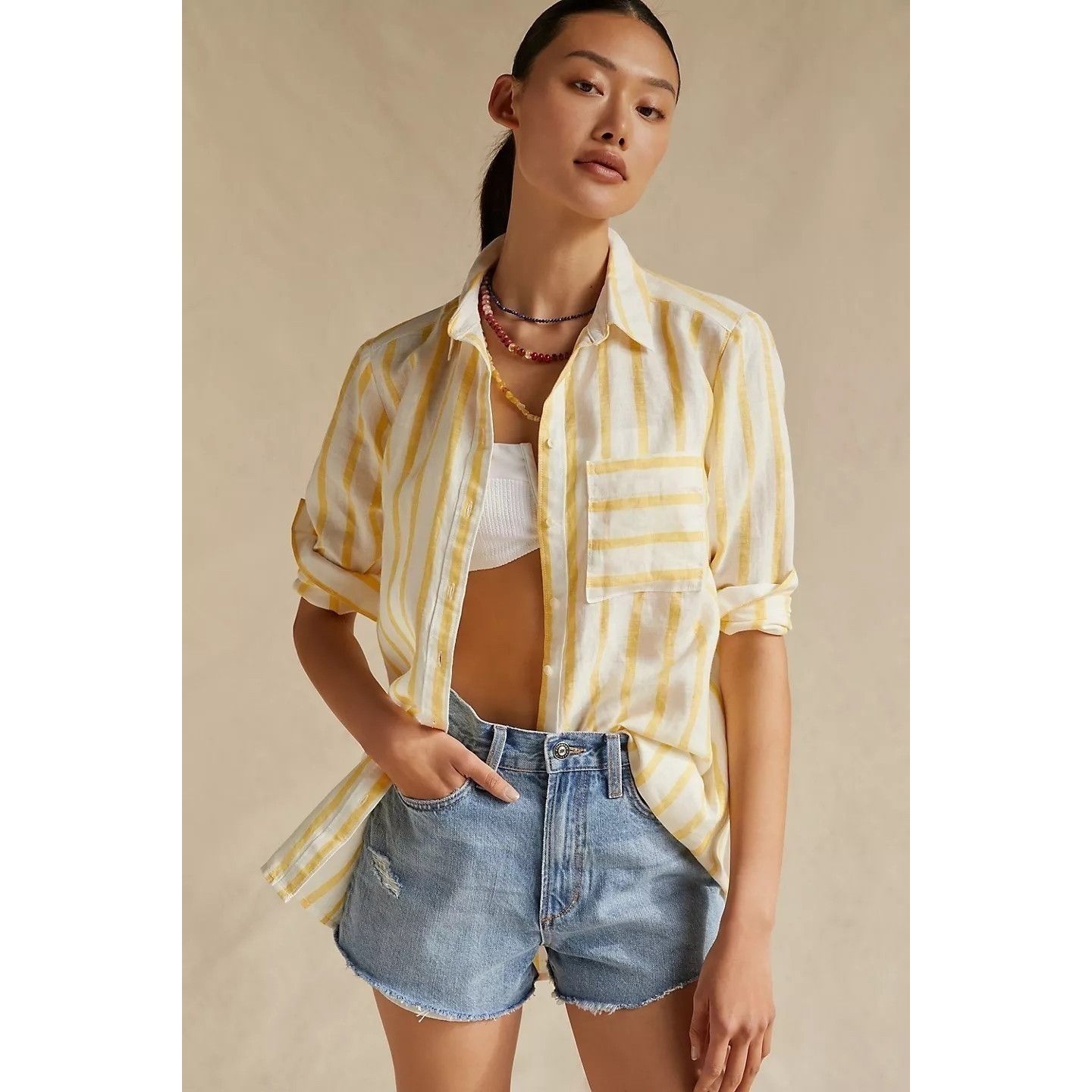 Anthropologie Maeve Striped Button Down Beach Cover-Up Top Size XS / US 0-2 / IT 36-38 - 2 Thumbnail