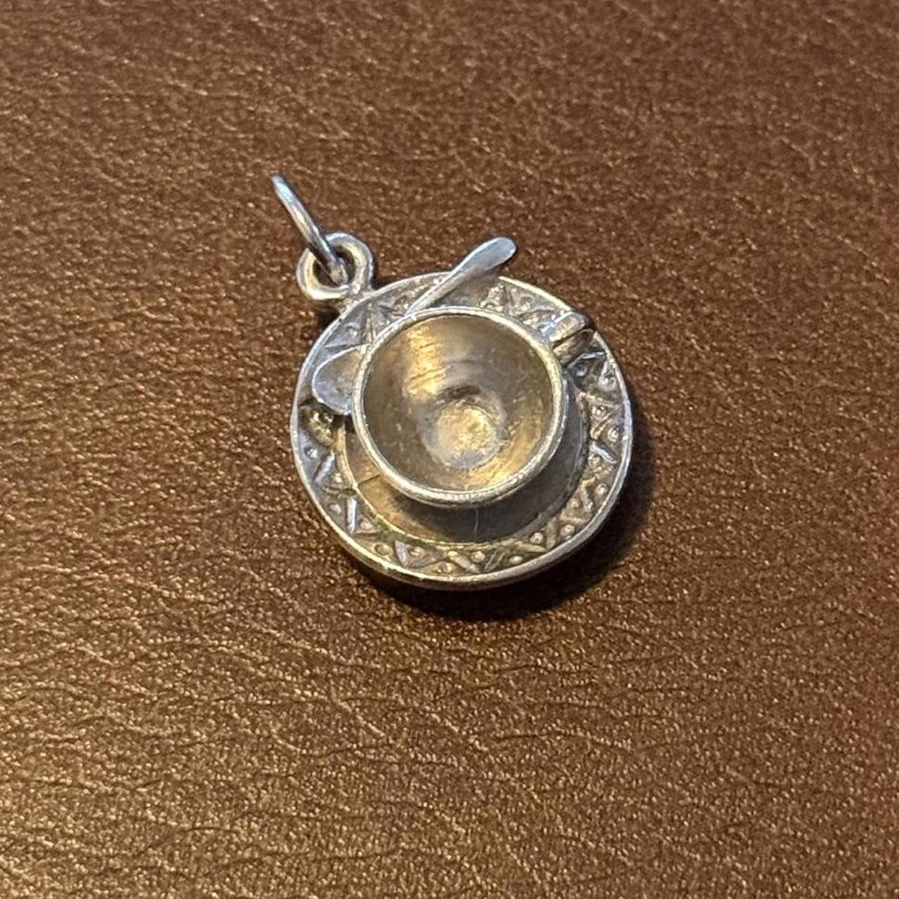 Designer Vintage Sterling Silver Teacup + Plate Pendant/Charm Size ONE SIZE - 2 Thumbnail