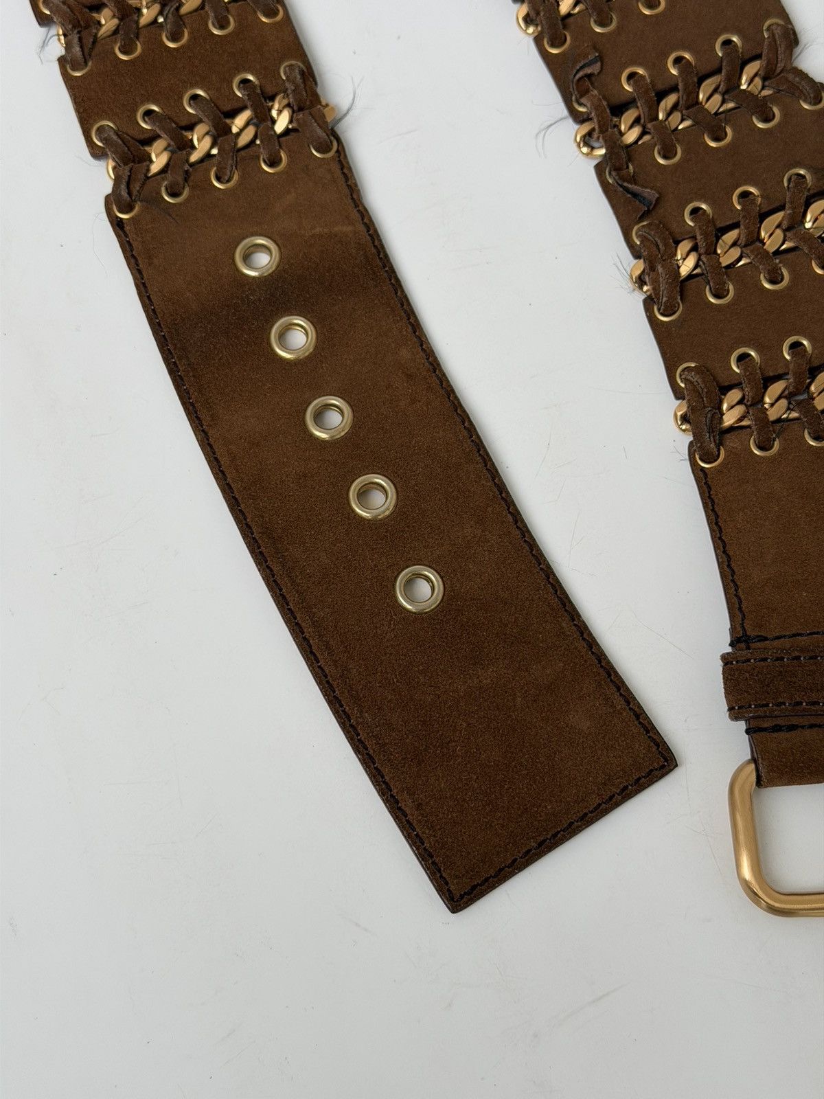 Prada PRADA Chain Suede Wide Brown Belt vintage leather western Size ONE SIZE - 16 Thumbnail