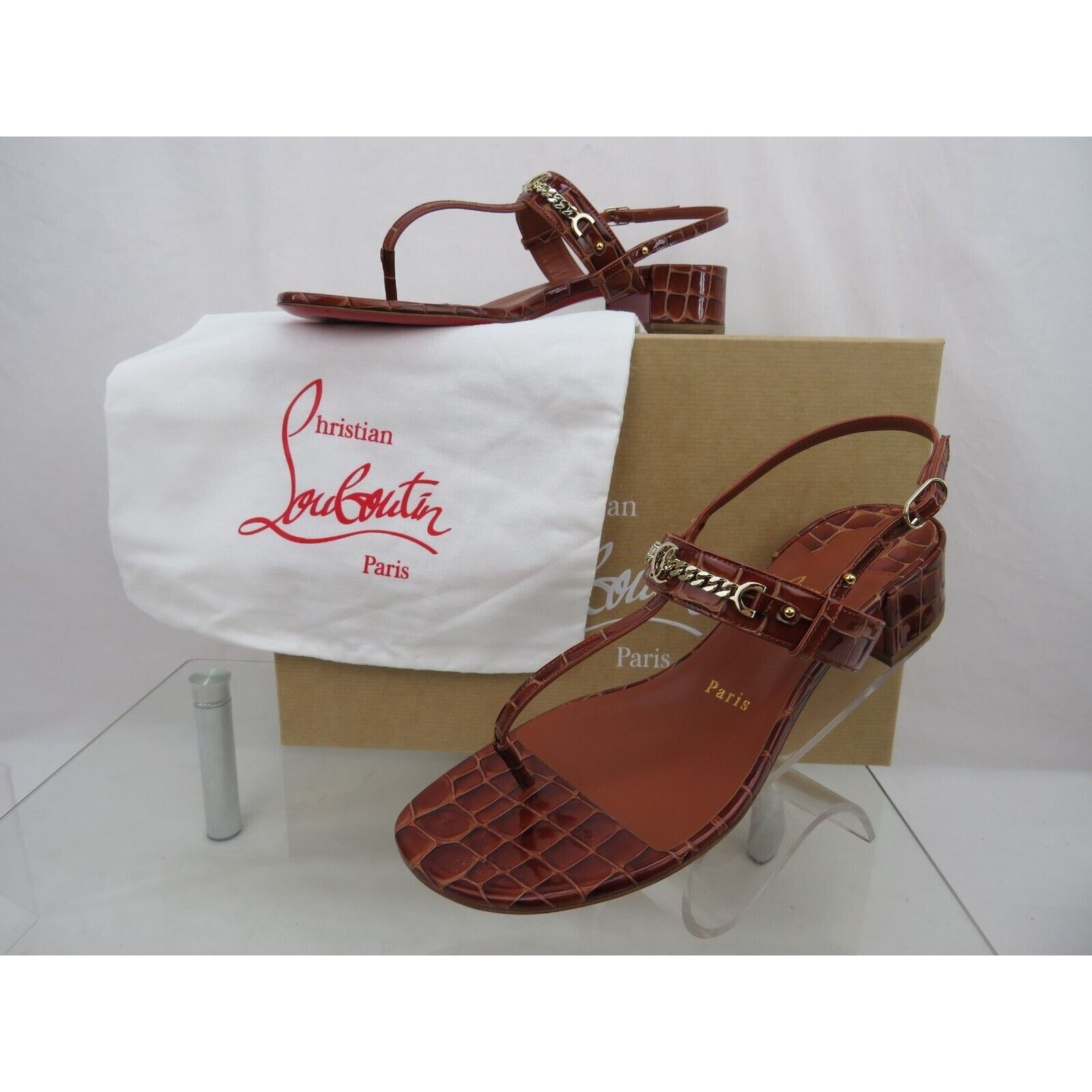 Christian Louboutin LOUBOUTIN MJ BROWN GOLD CHAIN CL LOGO THONG SANDALS 38.5 8 Size US 8.5 / IT 38.5 - 1 Thumbnail