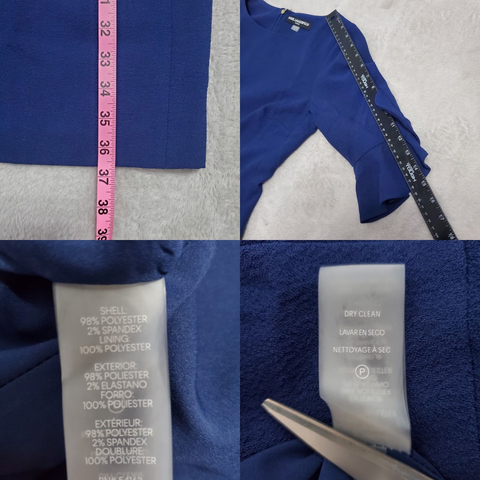 Karl Lagerfeld VINTAGE Karl Lagerfeld Paris Dress Women 8 Royal Blue Tulip Sleeve Shift Back Zip Office Size M / US 6-8 / IT 42-44 - 9 Thumbnail