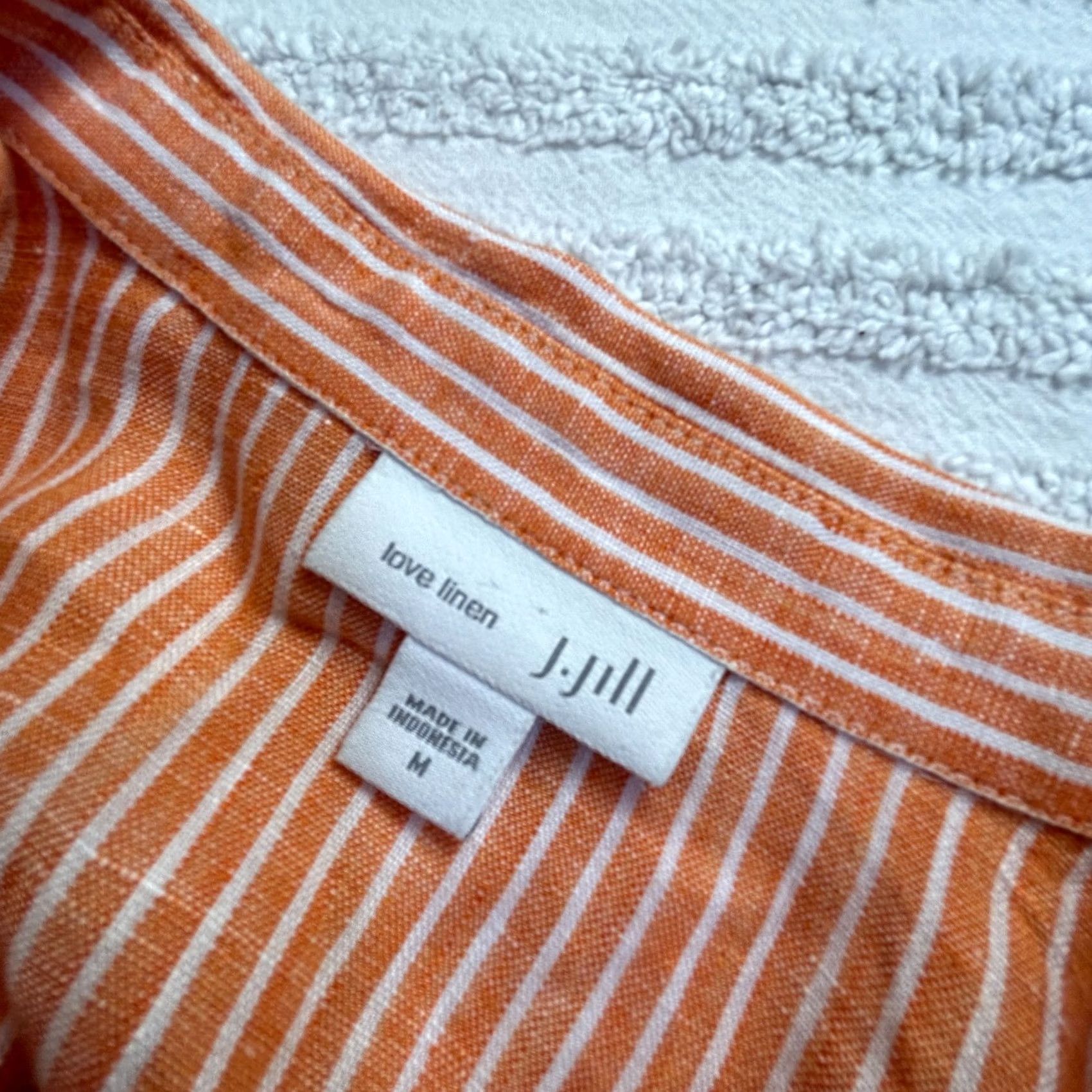 J. Jill J. Jill Love Linen Button-Up Shirt Medium Orange Pinstripe Long Sleeve Womens Size M / US 6-8 / IT 42-44 - 3 Thumbnail