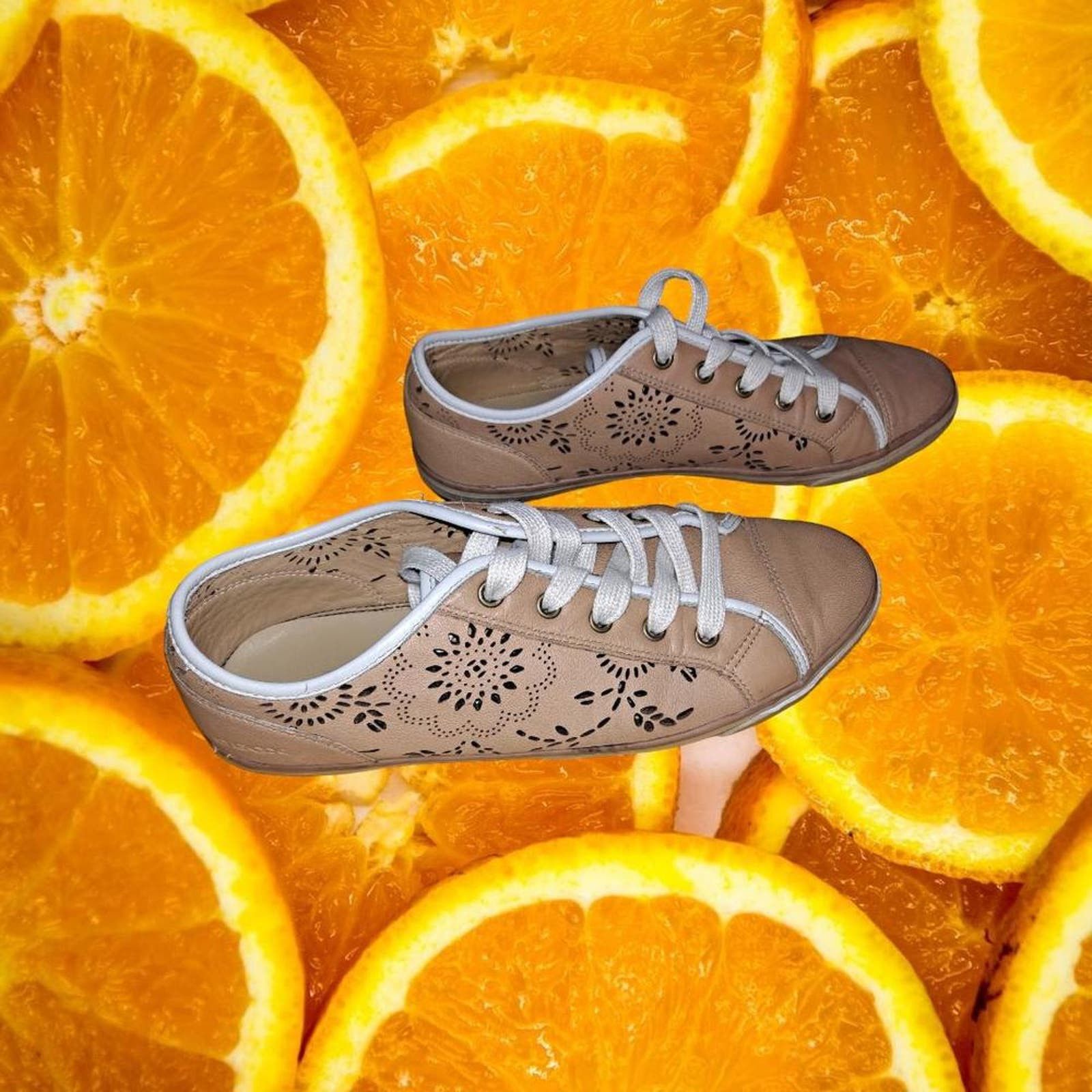 Geox Geox‎ Respira Tan Sneakers with Floral Cutouts Size 8 Size US 8 / IT 38 - 1 Thumbnail