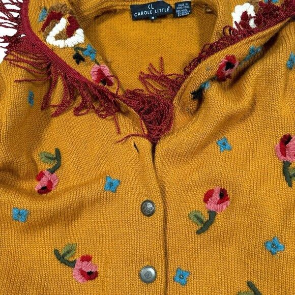Vintage VINTAGE Carole Little 80% Wool M Cardigan Fringe Embroidered Size M / US 6-8 / IT 42-44 - 2 Thumbnail