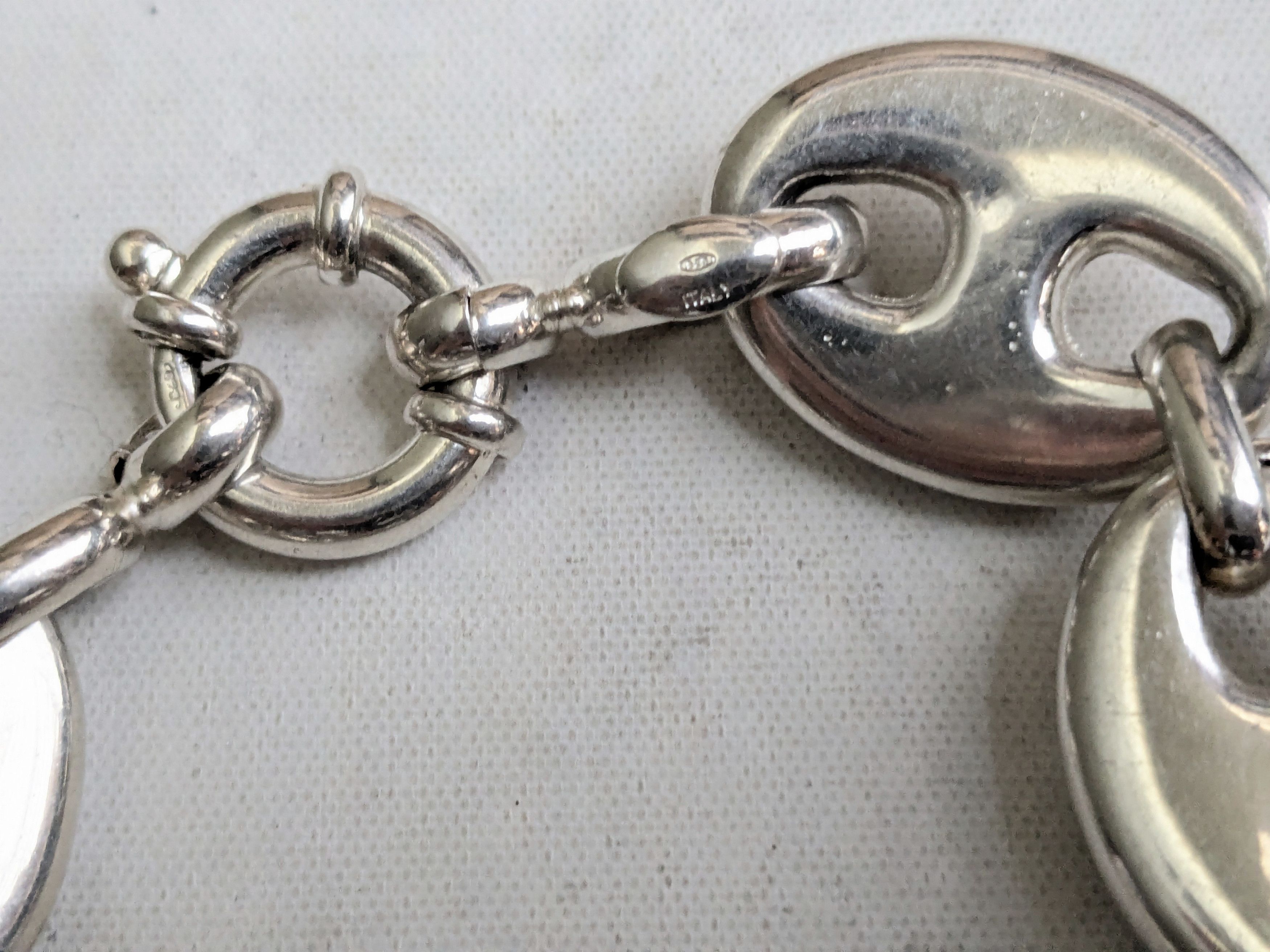Jewelry Vintage Sterling Silver Bracelet Mariner Anchor Puffy Hollow Size 26 - 6 Thumbnail
