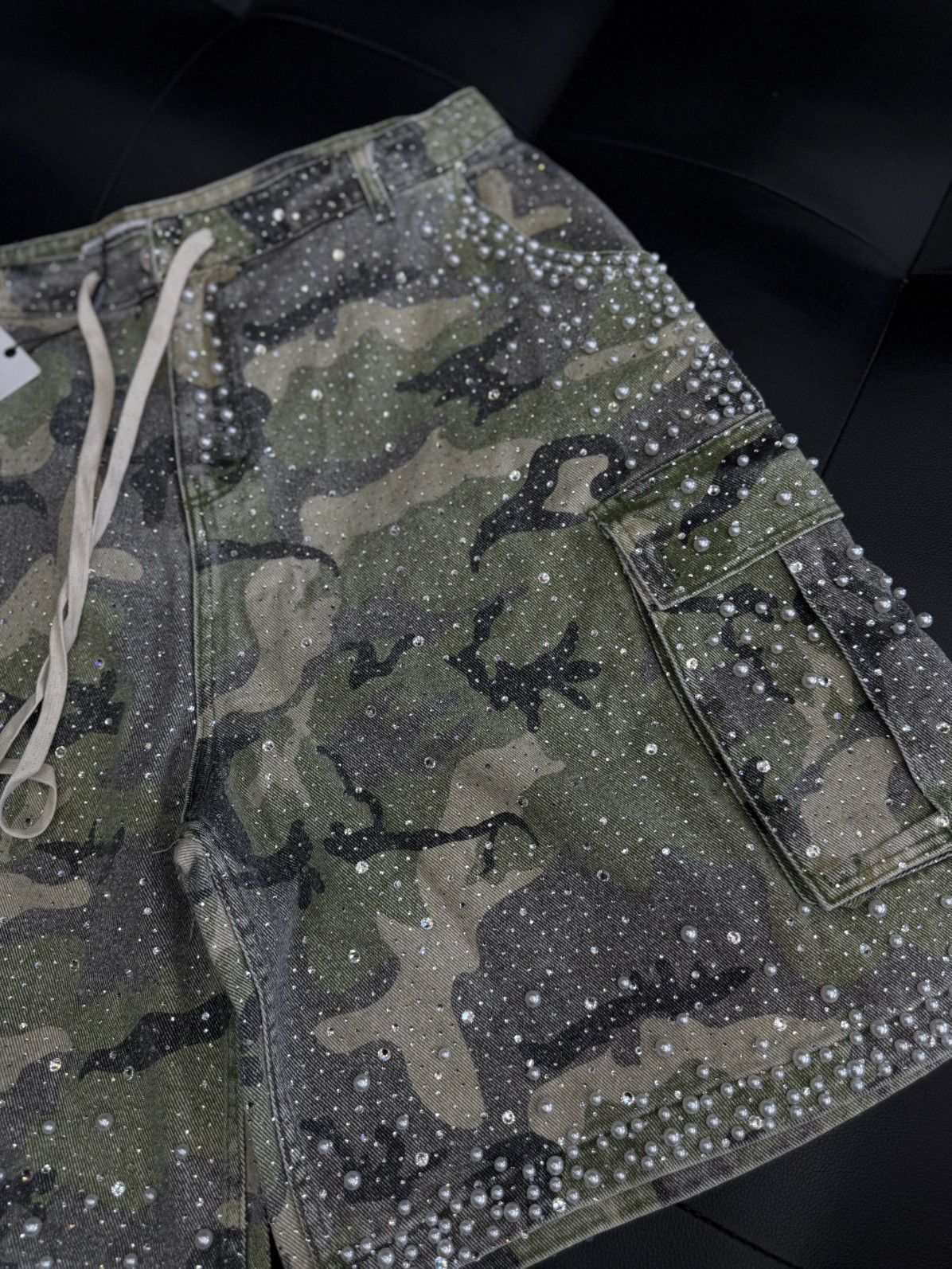 Vale Valley Rhinestone Crystal Shorts Denim Green Camo Size 34 Size US 34 / EU 50 - 3 Thumbnail
