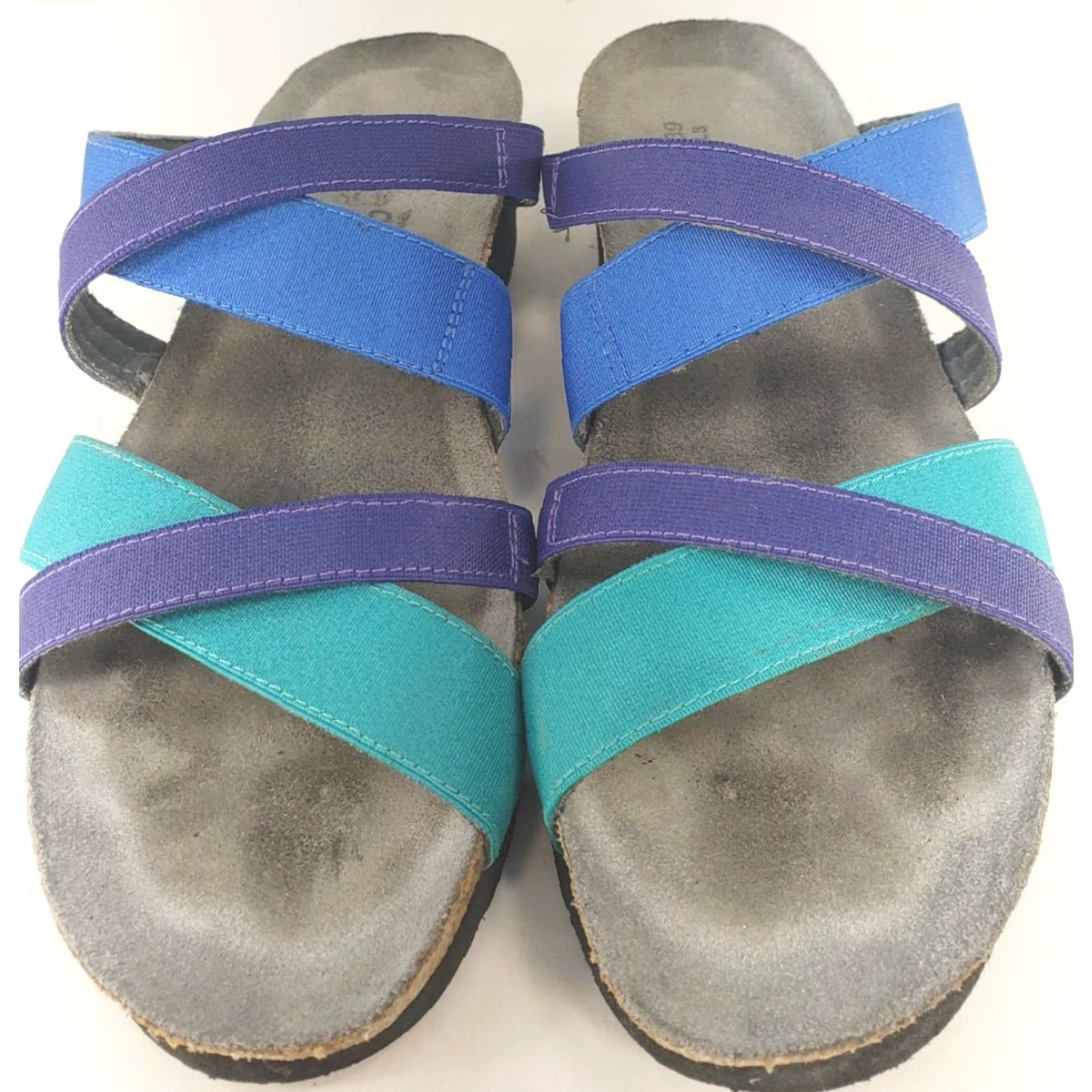 Vintage Naot Roxanna Sandals Strappy Aqua Blue Combo Leather Cork Insole Womens Sz 8 Slip On Beach Outdoor Casual Size US 8 / IT 38 - 3 Thumbnail