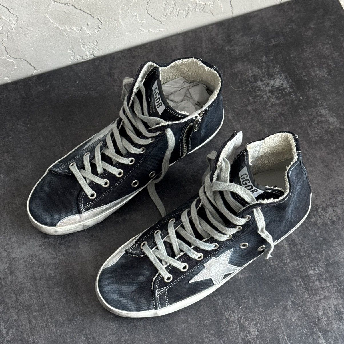 Golden Goose Golden Goose Francy Distressed Navy Denim High-Top Sneakers Size US 9 / IT 39 - 3 Thumbnail