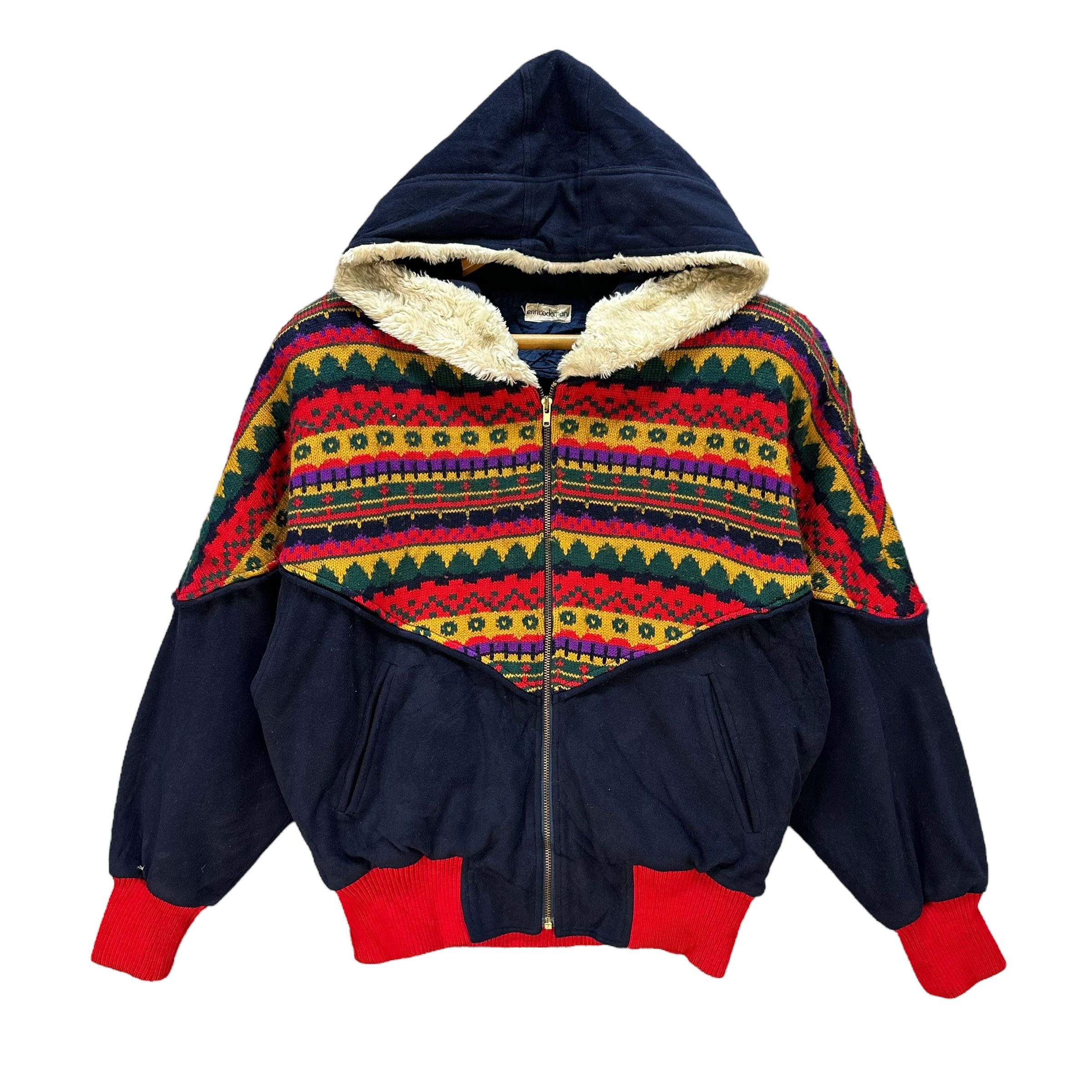 Vintage ENRICODOMANI Native Design Hooded Fleece Jacket #A79-1907 Size M / US 6-8 / IT 42-44 - 1 Thumbnail