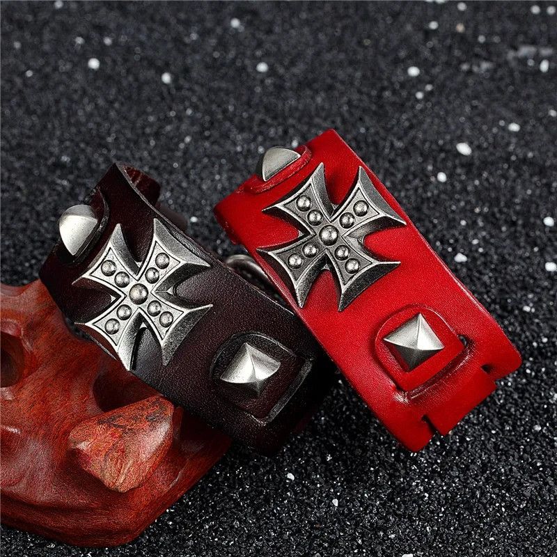 Other Cross Rolo Chain Leather Bracelet Accessories Cuff Gift Size ONE SIZE - 2 Thumbnail