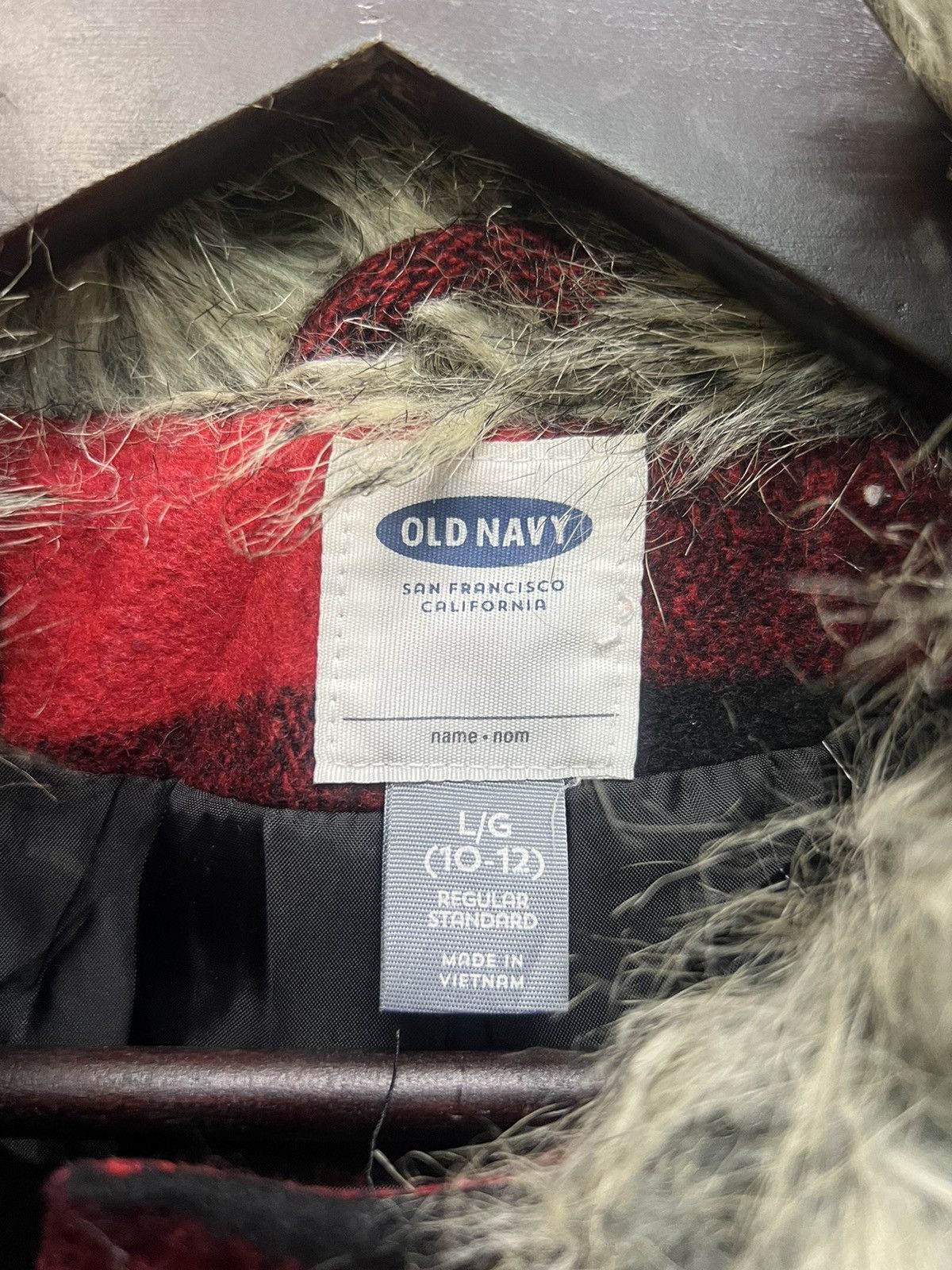 Old Navy Old Navy Red Plaid Faux Fur Collar Jacket Size S / US 4 / IT 40 - 6 Thumbnail