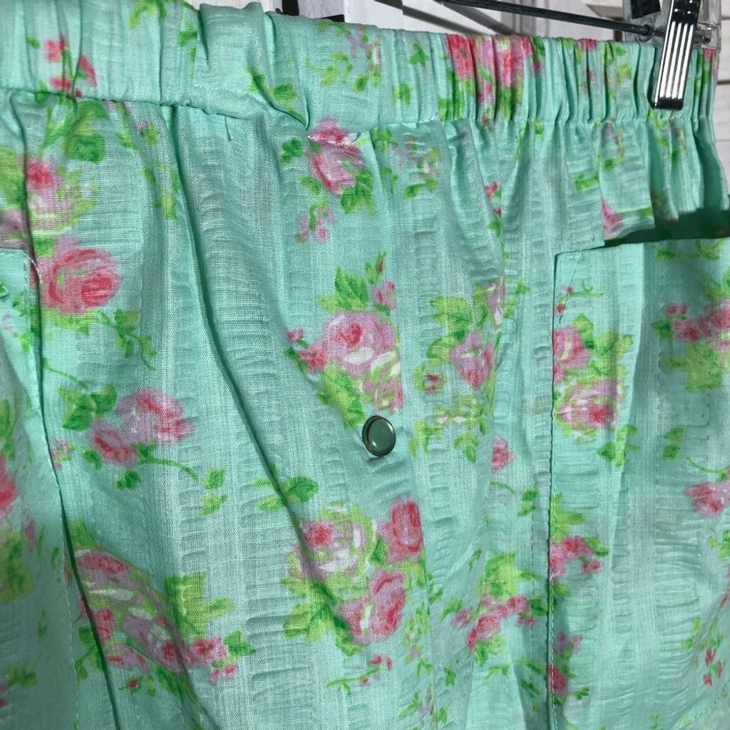 Vintage 90s Midi Skirt Boho Cottage Floral Cotton Green/Pink S/M Size 24" / US 00 / IT 34 - 5 Thumbnail