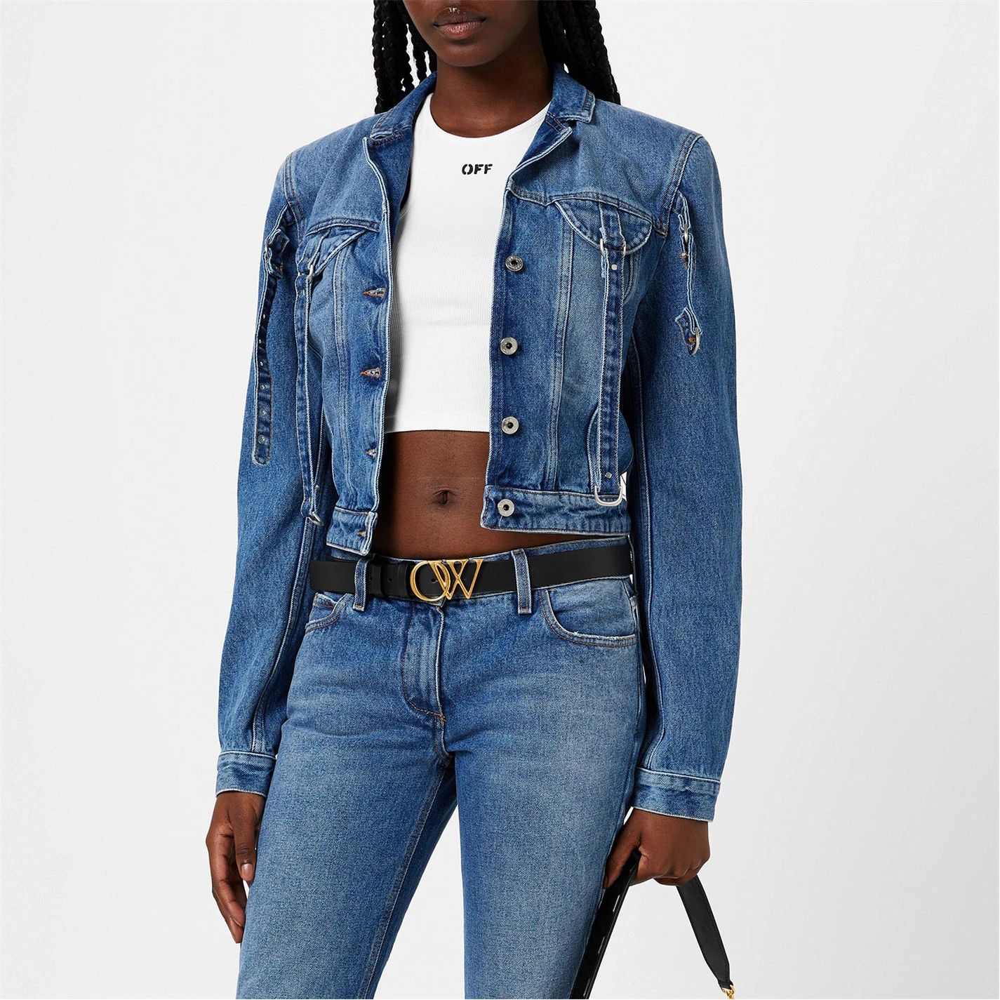 Off-White o1g2r1mq0125 Cargo Cropped Denim Jacket in Blue Size M / US 6-8 / IT 42-44 - 5 Thumbnail