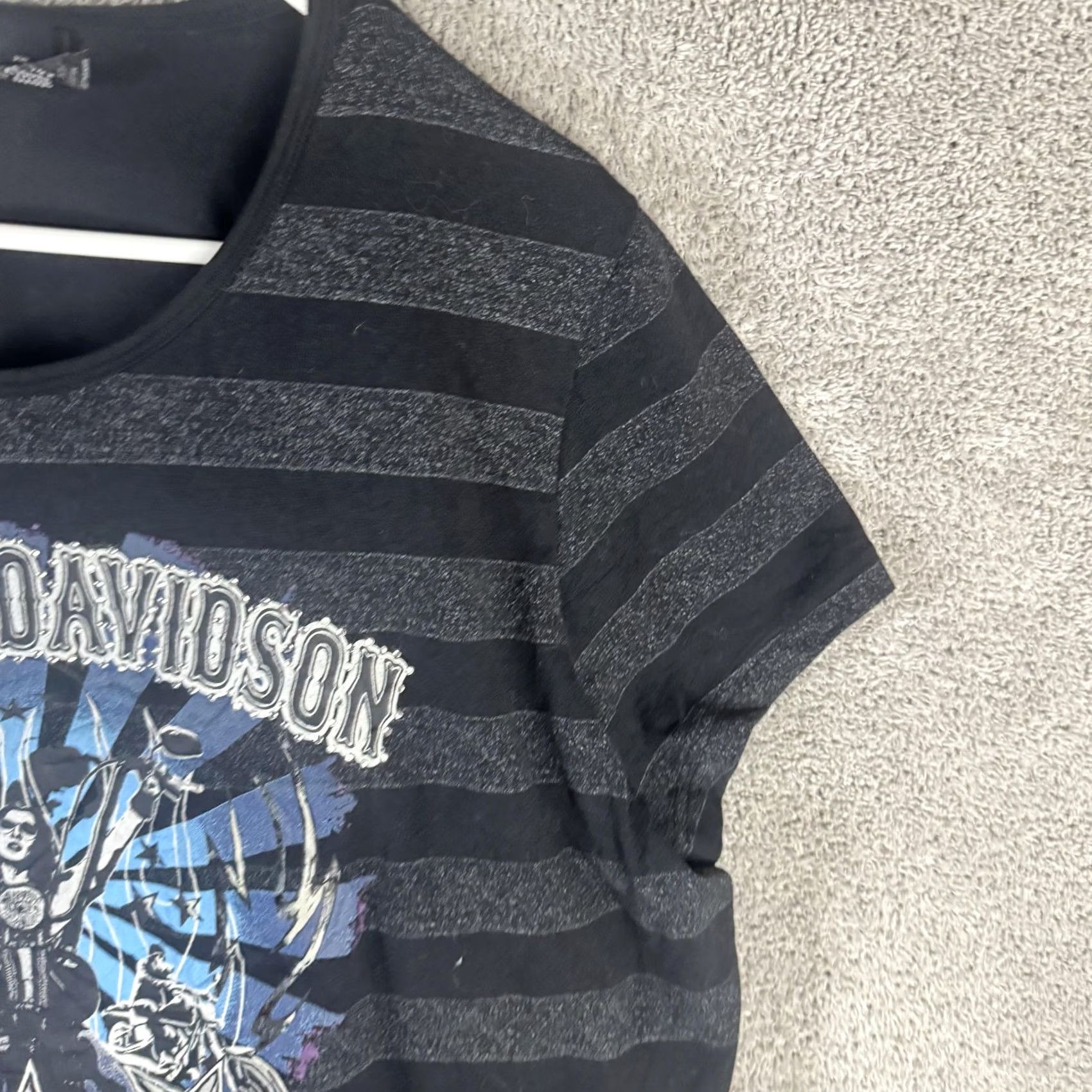 Harley Davidson Harley-Davidson Shirt Womens 2W Black Striped Scoop Neck Graphic Biker Tee Size XS / US 0-2 / IT 36-38 - 3 Thumbnail
