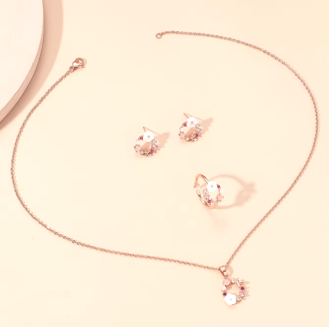 Japanese Brand Rose Gold-Color Flower Fashion 4 Piece Jewelry Set NEW Size ONE SIZE - 6 Thumbnail
