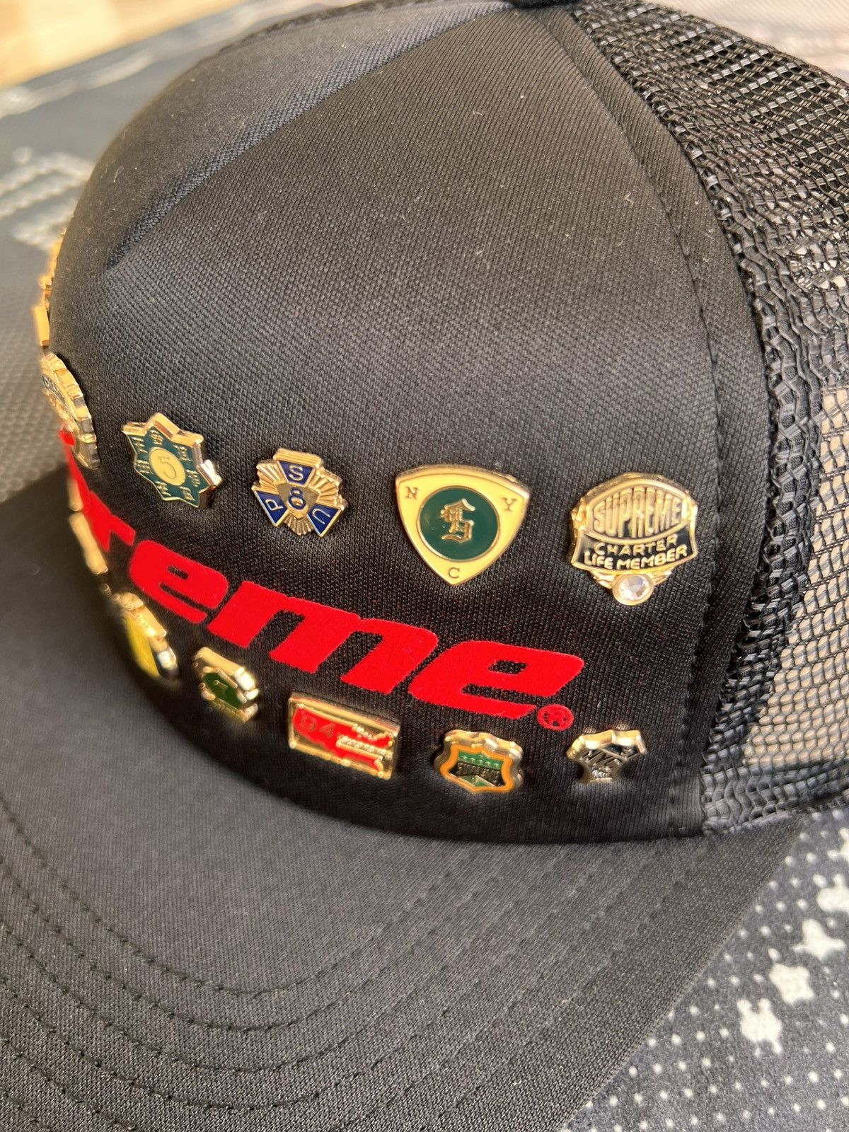 Supreme Supreme Pins Mesh Back 5 Panel Black cap hat snapback enamel Size ONE SIZE - 7 Thumbnail