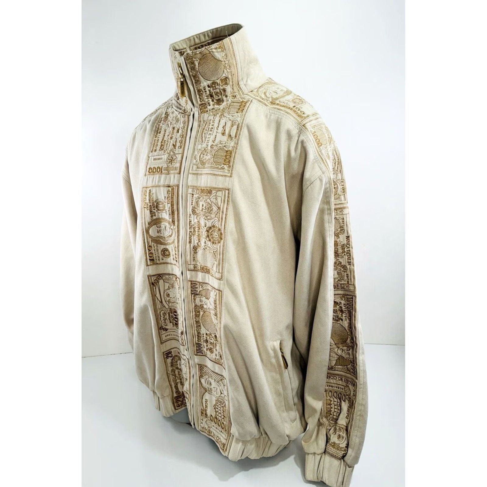 Vintage VINTAGE Benjam in 100 Dollars? Embroidered AL WISSAM Jacket - 2XL Beige Full Zip Men’s Urban EXCELLENT Size US XXL / EU 58 / 5 - 3 Thumbnail