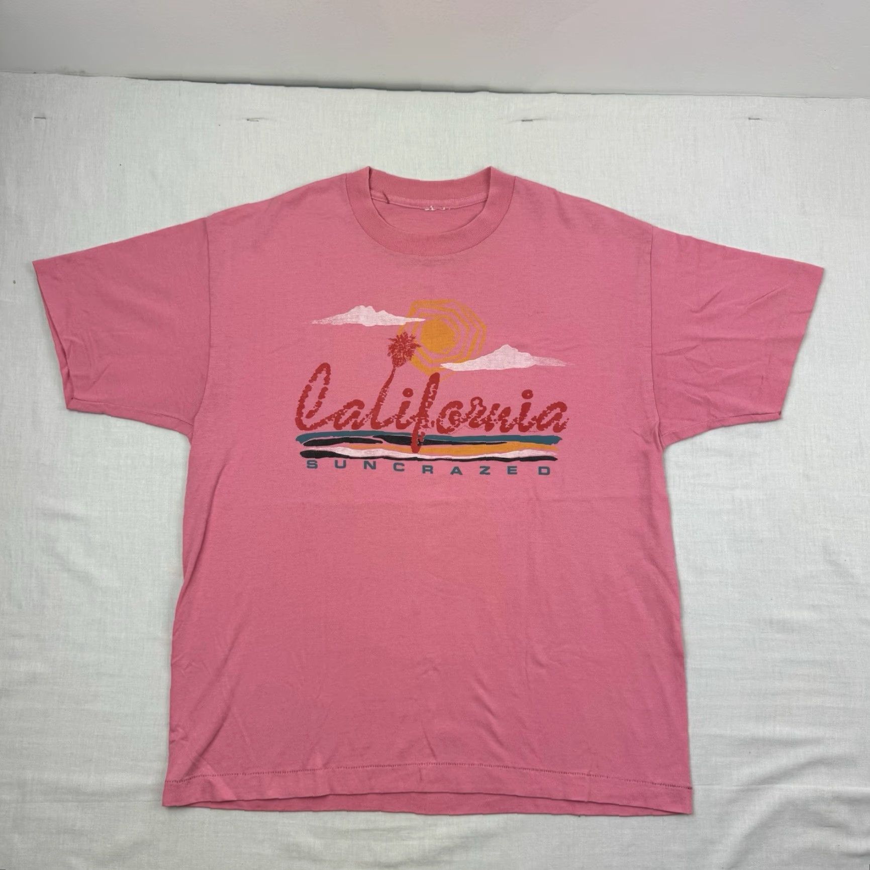 Vintage VINTAGE California Suncrazed T Shirt Adult Medium Pink Crew Neck Short Sleeve 80s Hipster Mens Size US M / EU 48-50 / 2 - 5 Thumbnail