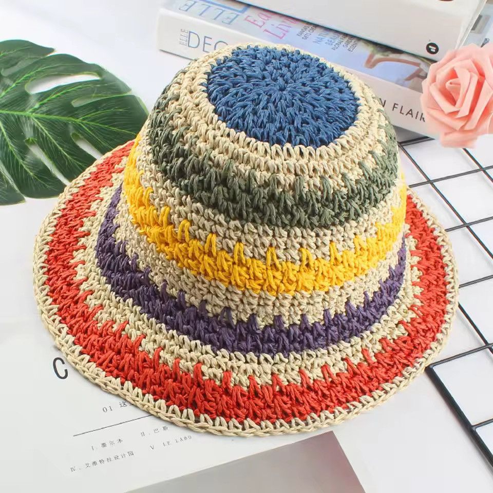 Other Rainbow Crochet Bucket Foldable Panama Hat Size ONE SIZE - 1 Thumbnail