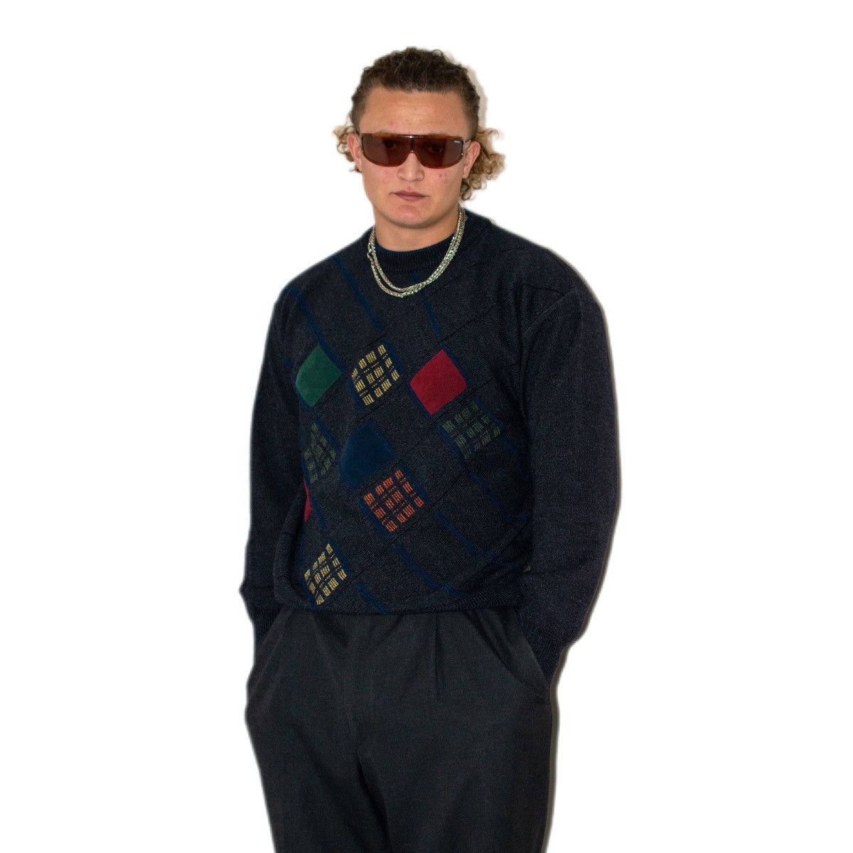 Designer × Vintage Luxury Vintage Made in Italy Geometric wool blend Sweater Size US L / EU 52-54 / 3 - 1 Thumbnail