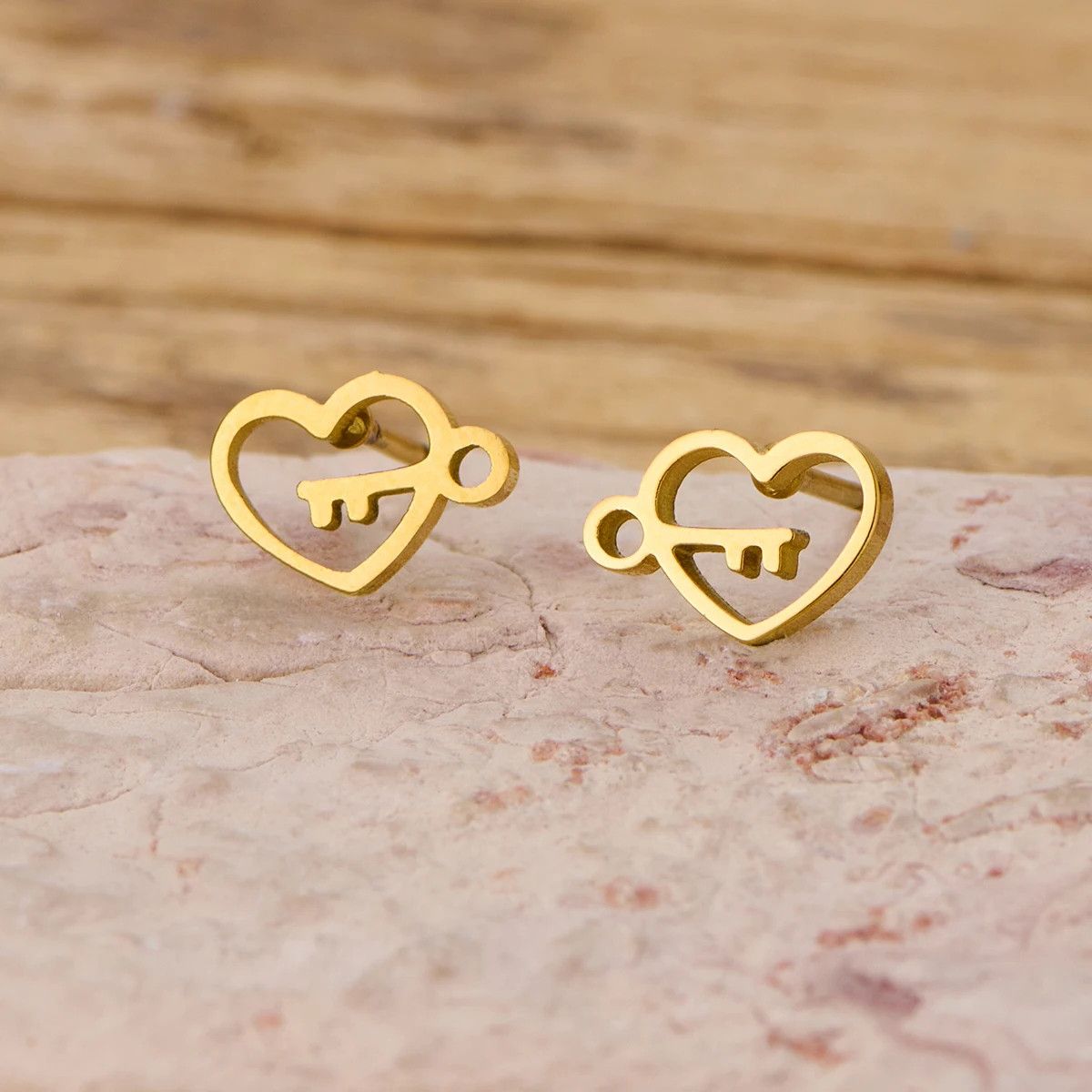 Jewelry Heart Key Mini Stud Earrings Charm Earring Gift Size ONE SIZE - 1 Thumbnail