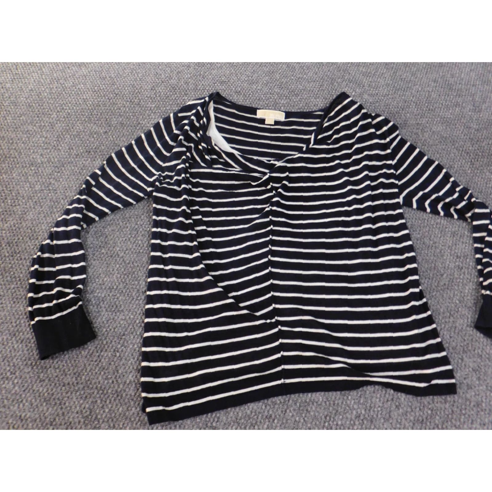 Michael Kors Michael Kors Blouse Women XL Blue Striped Pullover Round Neck Casual Denim Cotton Ruffle Stretch Regular Classic Basic Shirt Top Size XL / US 12-14 / IT 48-50 - 4 Thumbnail