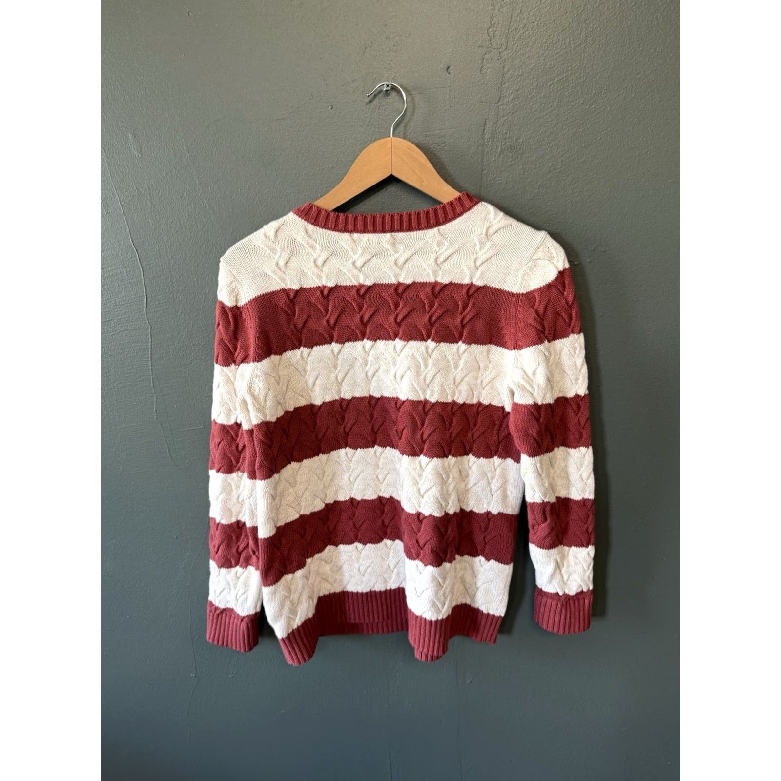 Lands' End Lands' End Womens Red Striped Knit Pullover Sweatshirt Size Medium Petite Crew Neck Size M / US 6-8 / IT 42-44 - 2 Thumbnail