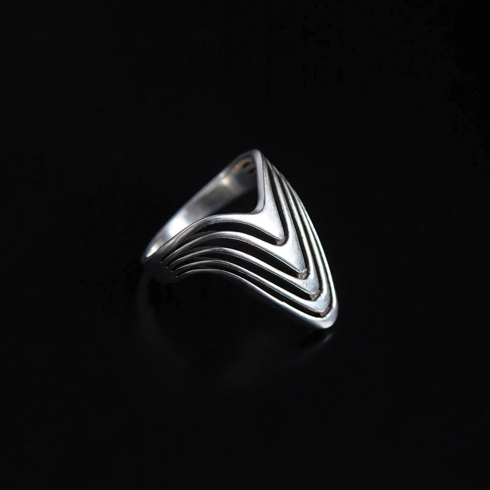 Jewelry Silver Geometric Chevron Statement Ring, Bold Silver Ring Size ONE SIZE - 4 Thumbnail